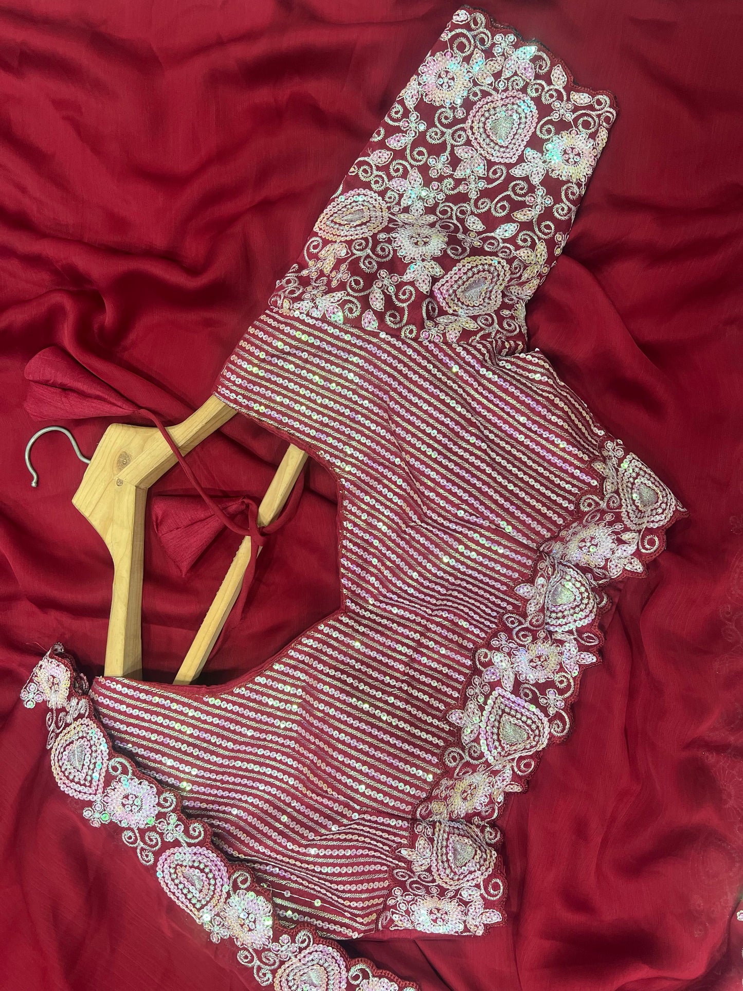 Satin Chiffon saree with Sequins embroidery work