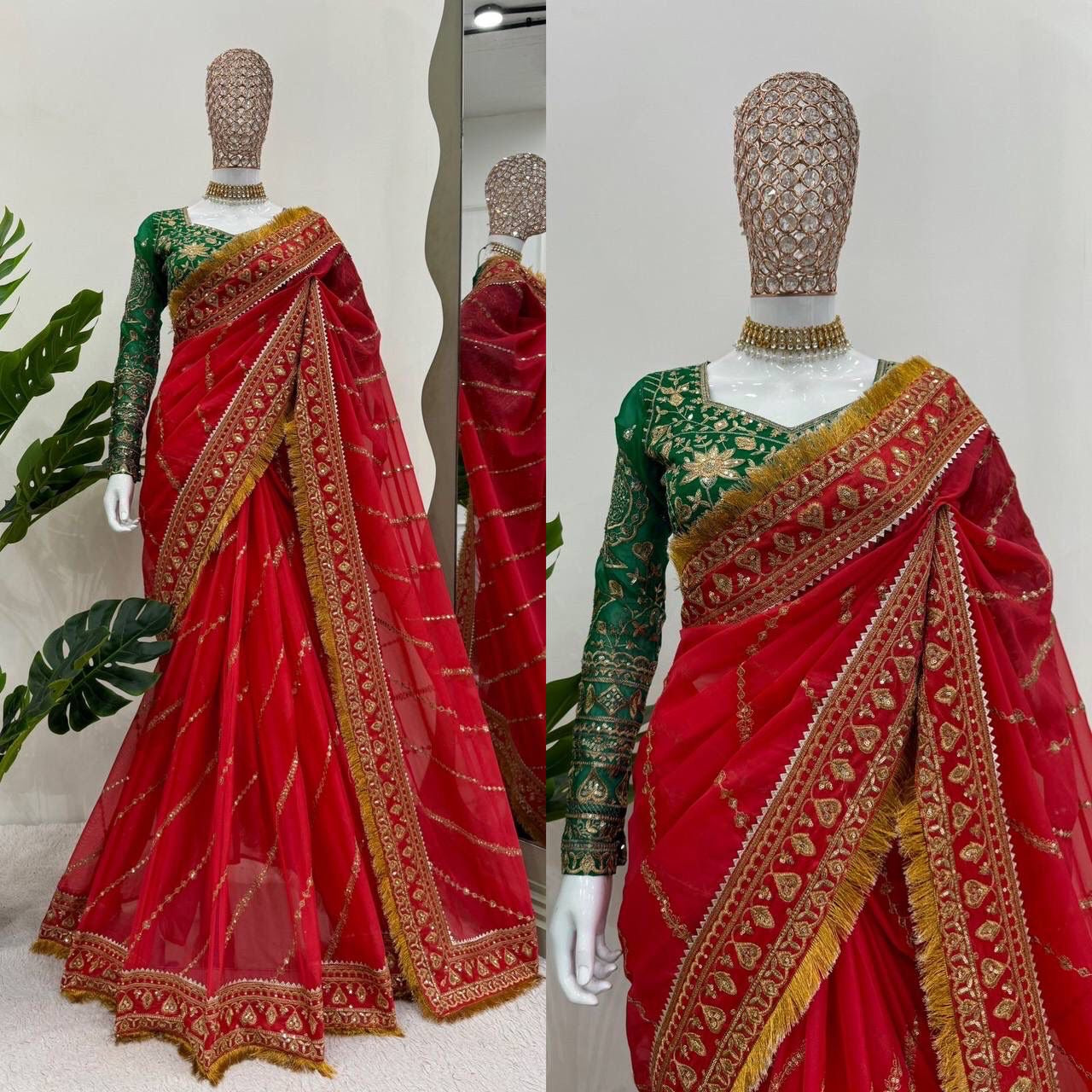 RED DESIGNER HEAVY EMBRODERY WORK SAREE