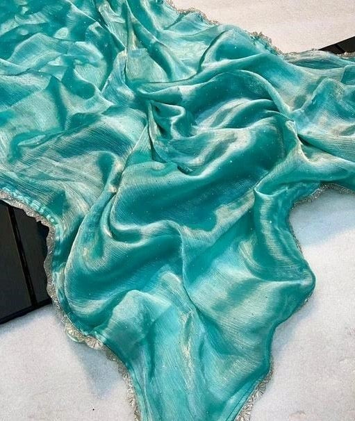Sky blue Zimmy Choo Silk Saree with Cutwork Border