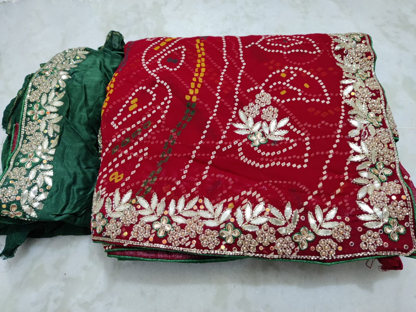 Bandhini chunri saree in gotta patti work