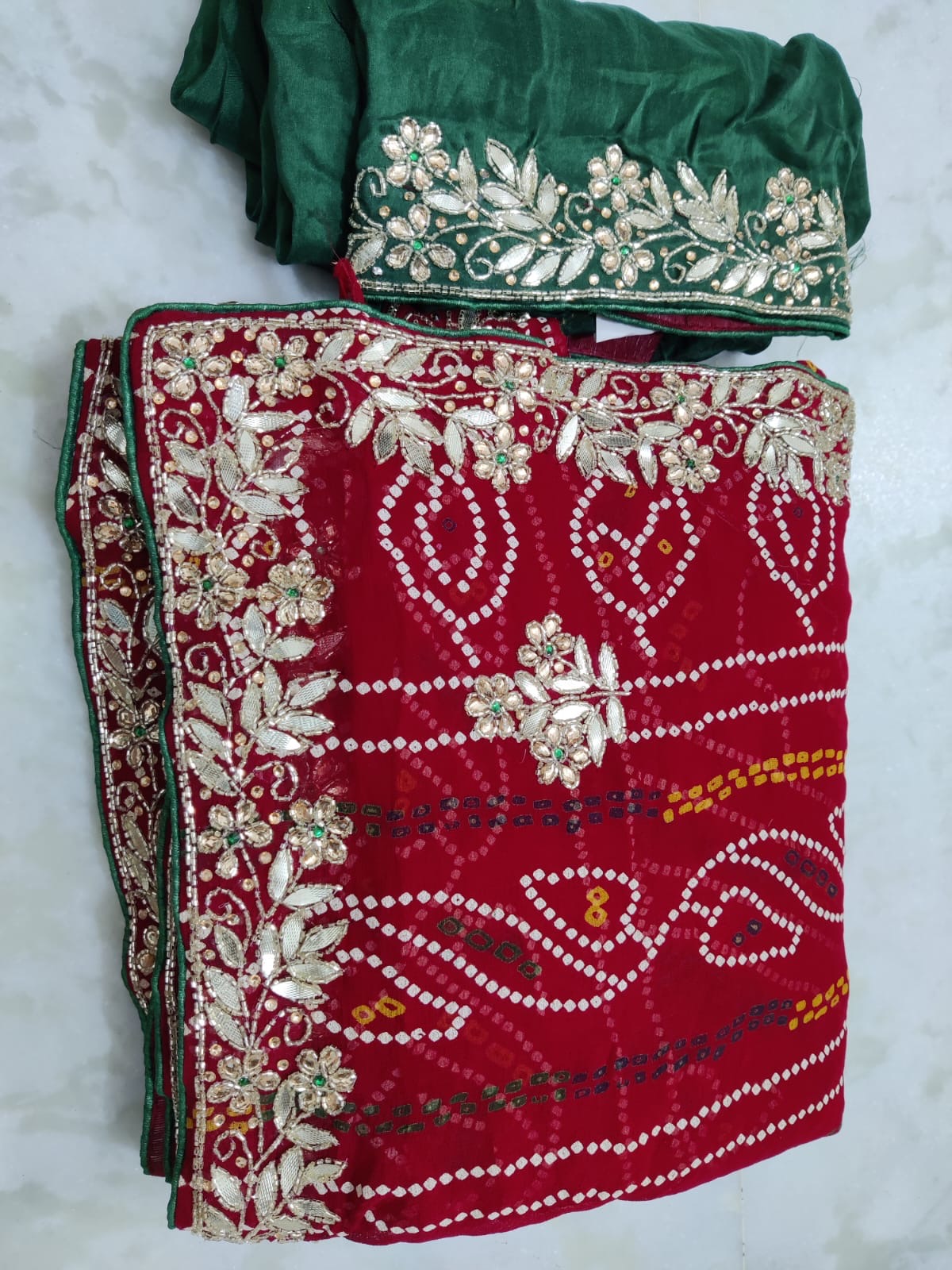 Bandhini chunri saree in gotta patti work