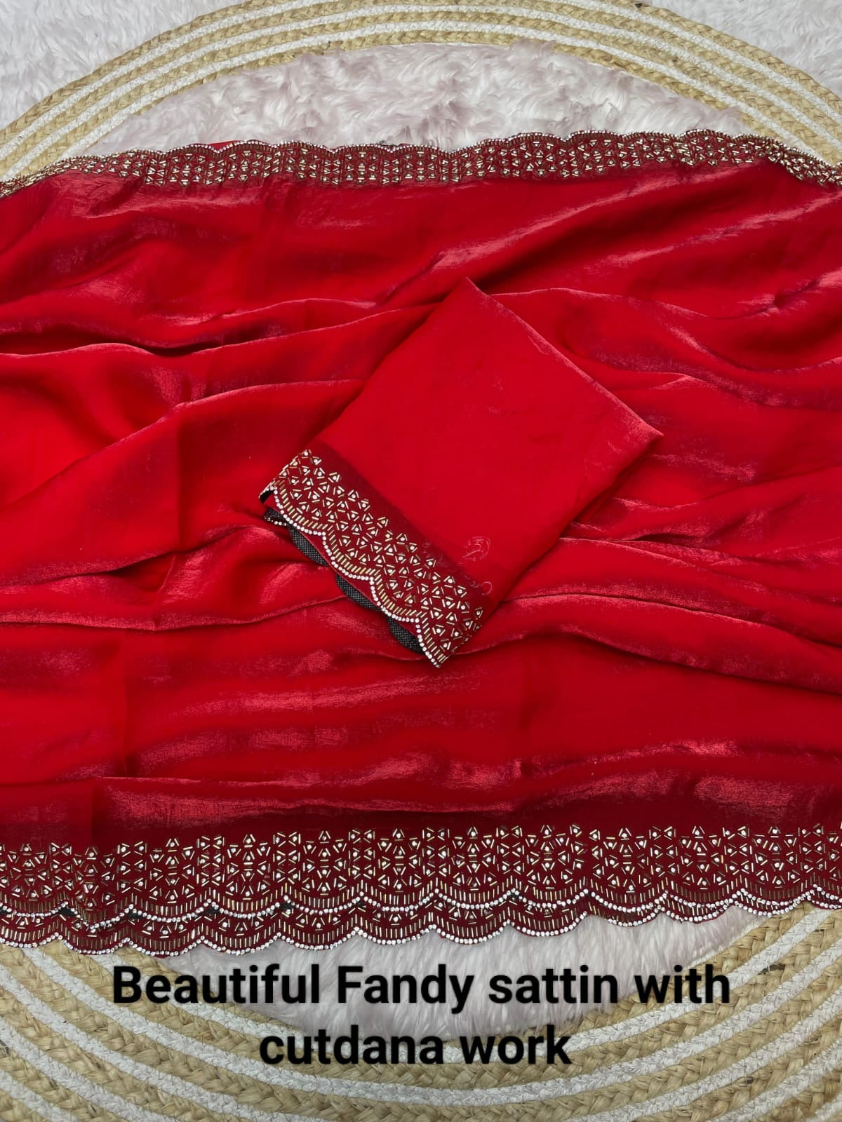 Fendy Sattin Saree With Beautiful Cut Dana with heavy jarkan work