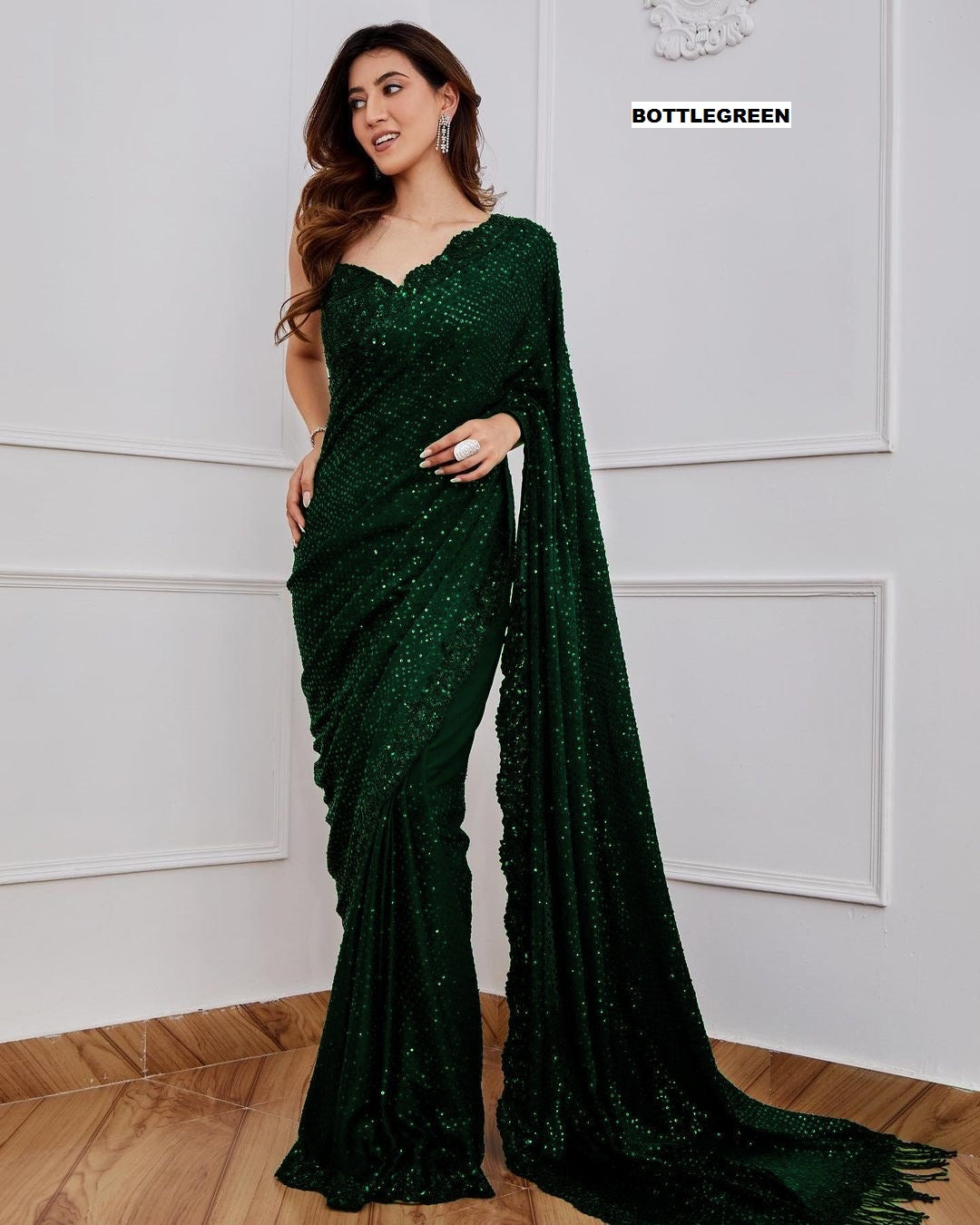 Georgette With Heavy 5MM Sequence Embrodery Work