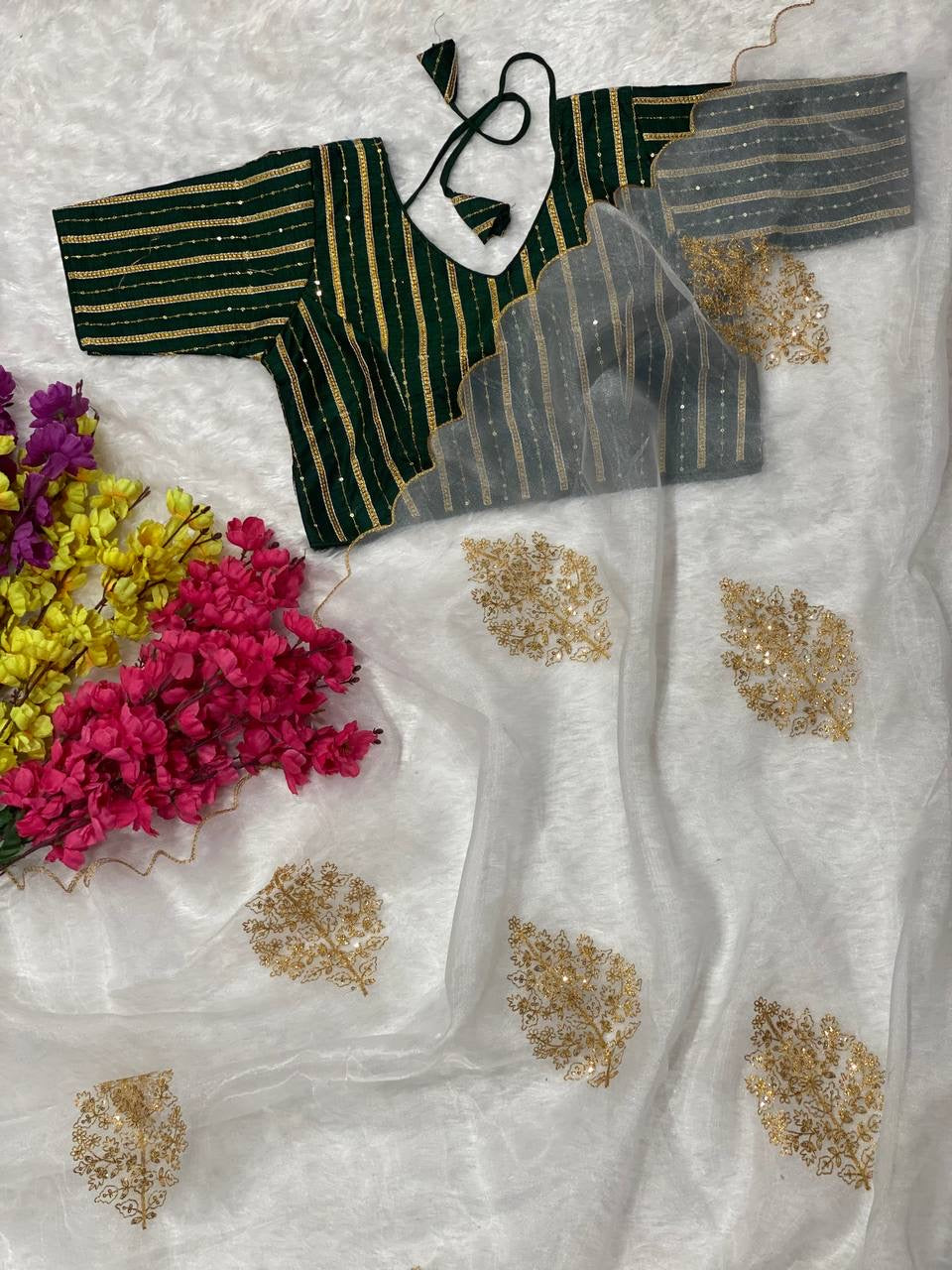 Organza saree with stitched Blouse