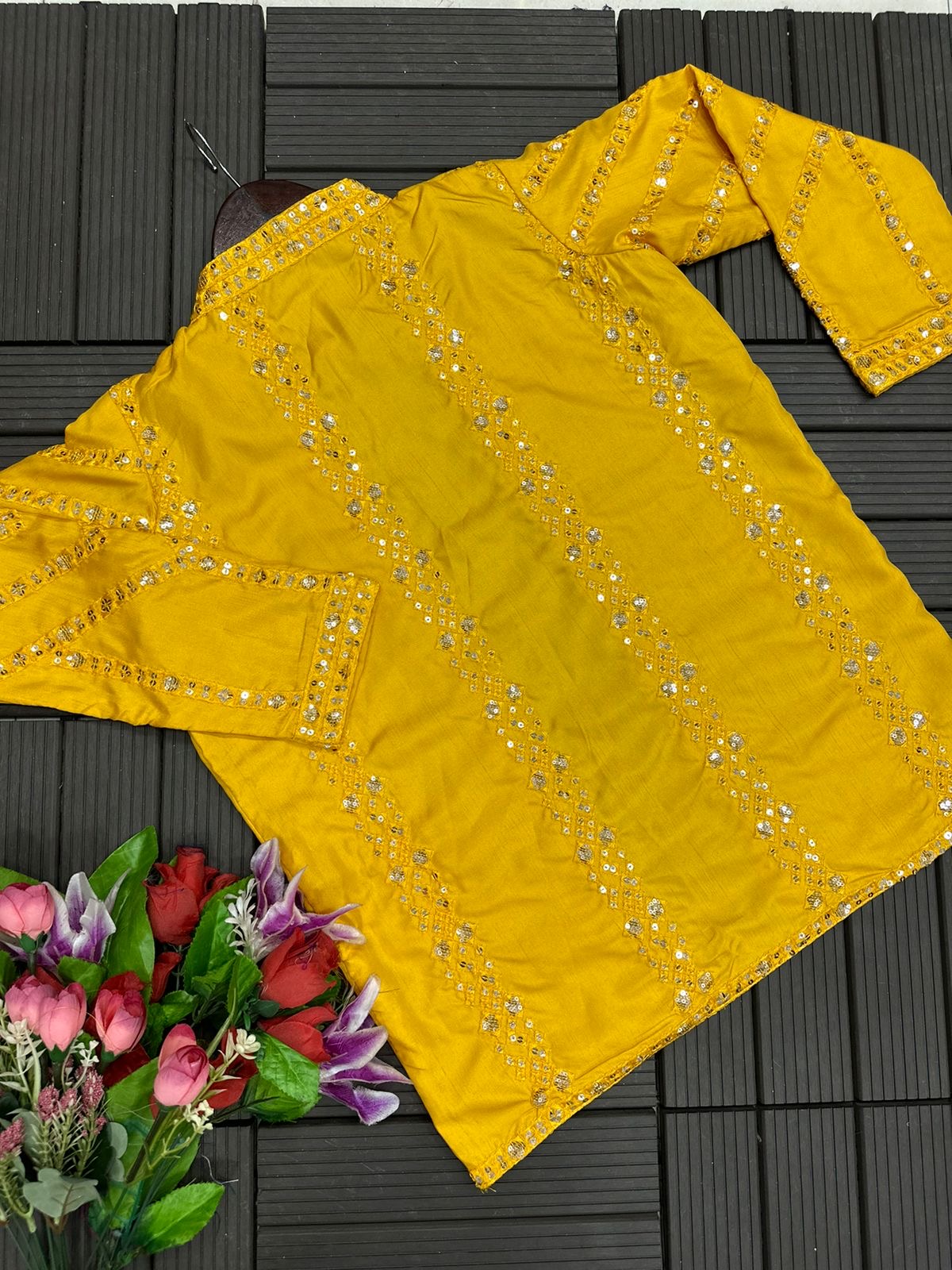 Embroidery Sequence work ready to wear saree with full koti
