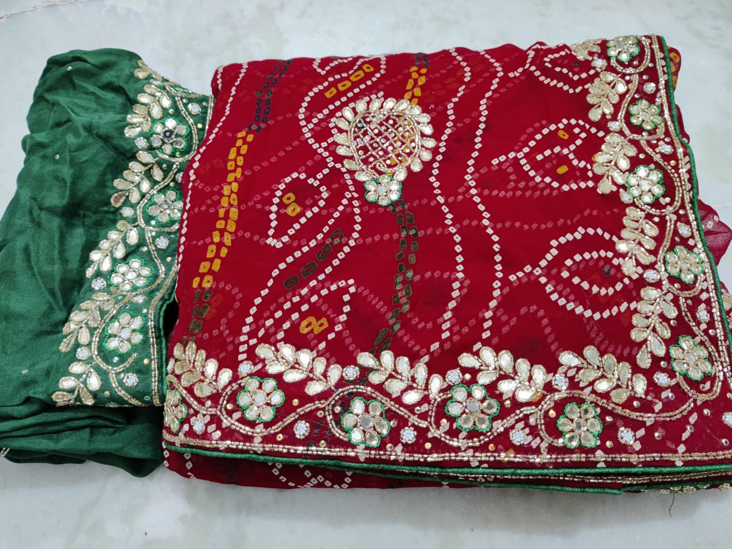 Bandhini chunri saree in gotta patti work