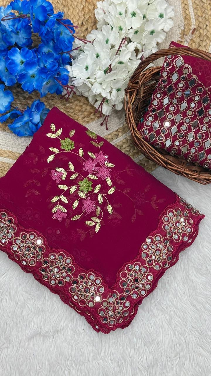 Georgette saree in sequence with Original Mirror