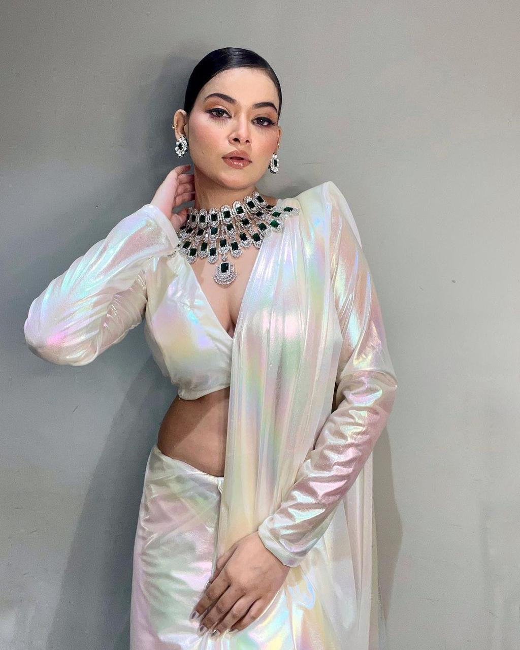 IMPORTED FABRIC LOOK A BEAUTIFUL CHROME UNICORN SAREE IN SHADES OF RAINBOW