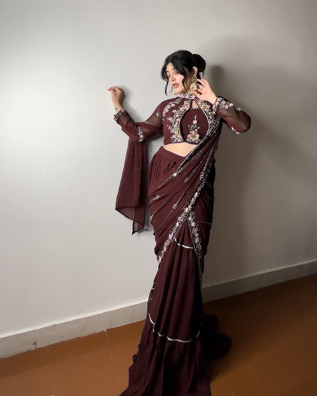 FANCY PARTY WEAR FAUX GEORGETTE LEHENGA SAREE WITH HEAVY WORK BLOUSE