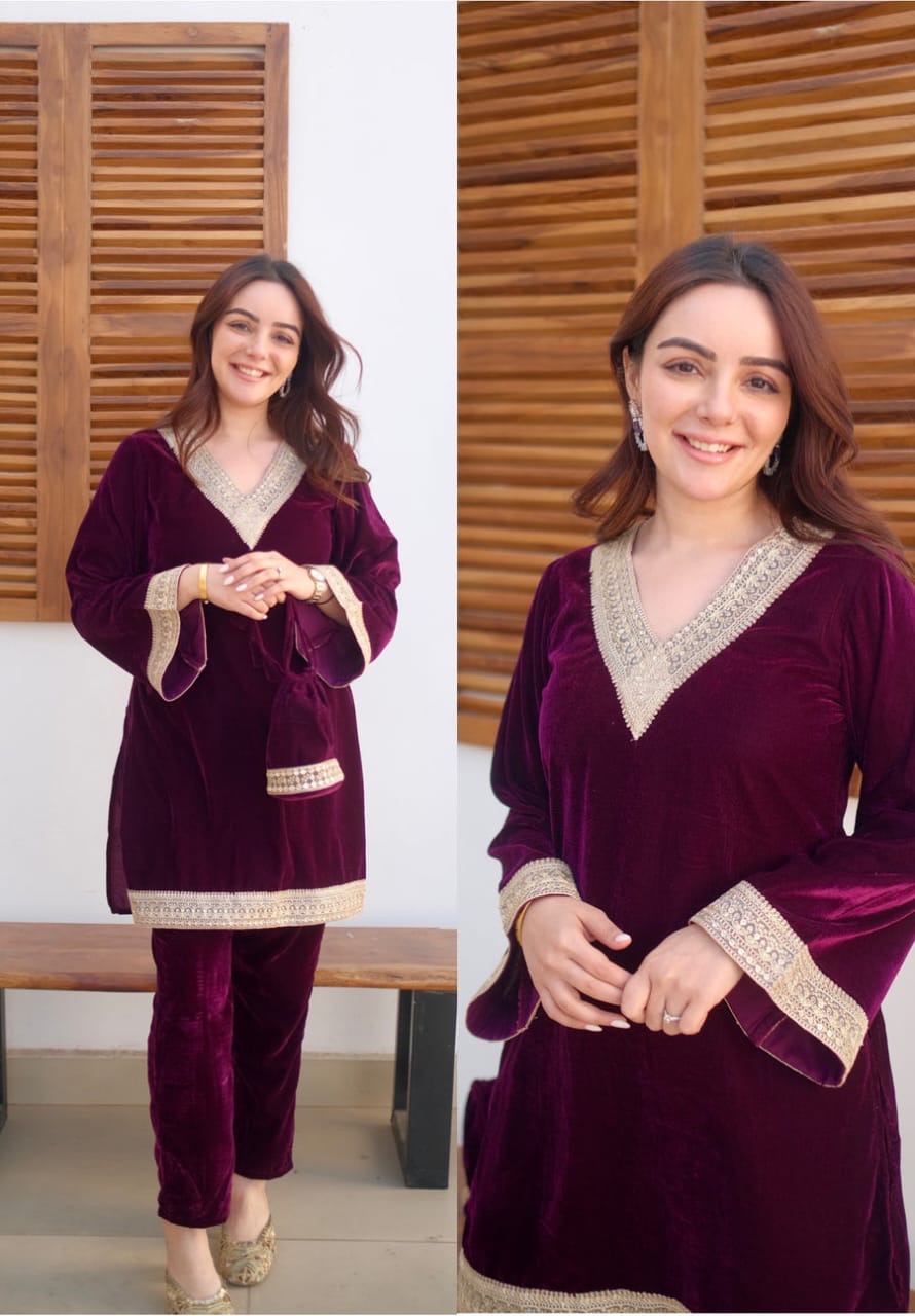 Maroon Velvet Suit Set