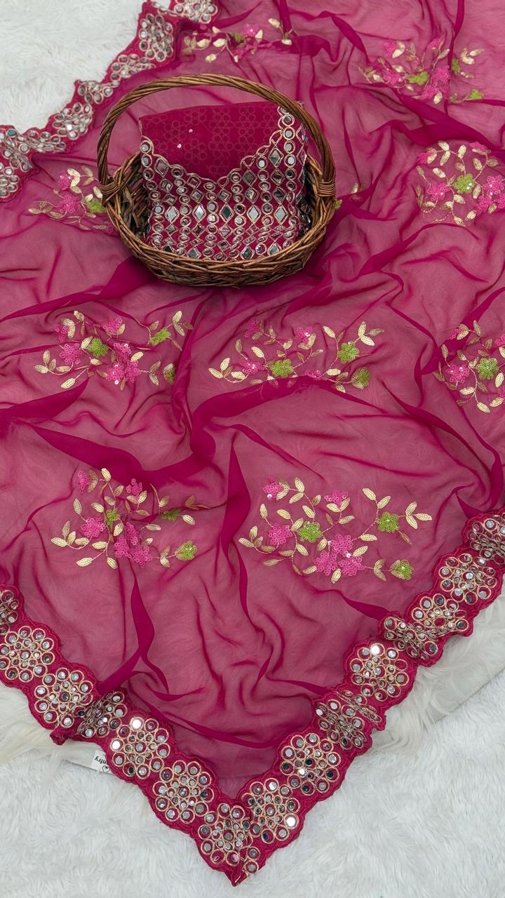 Georgette saree in sequence with Original Mirror