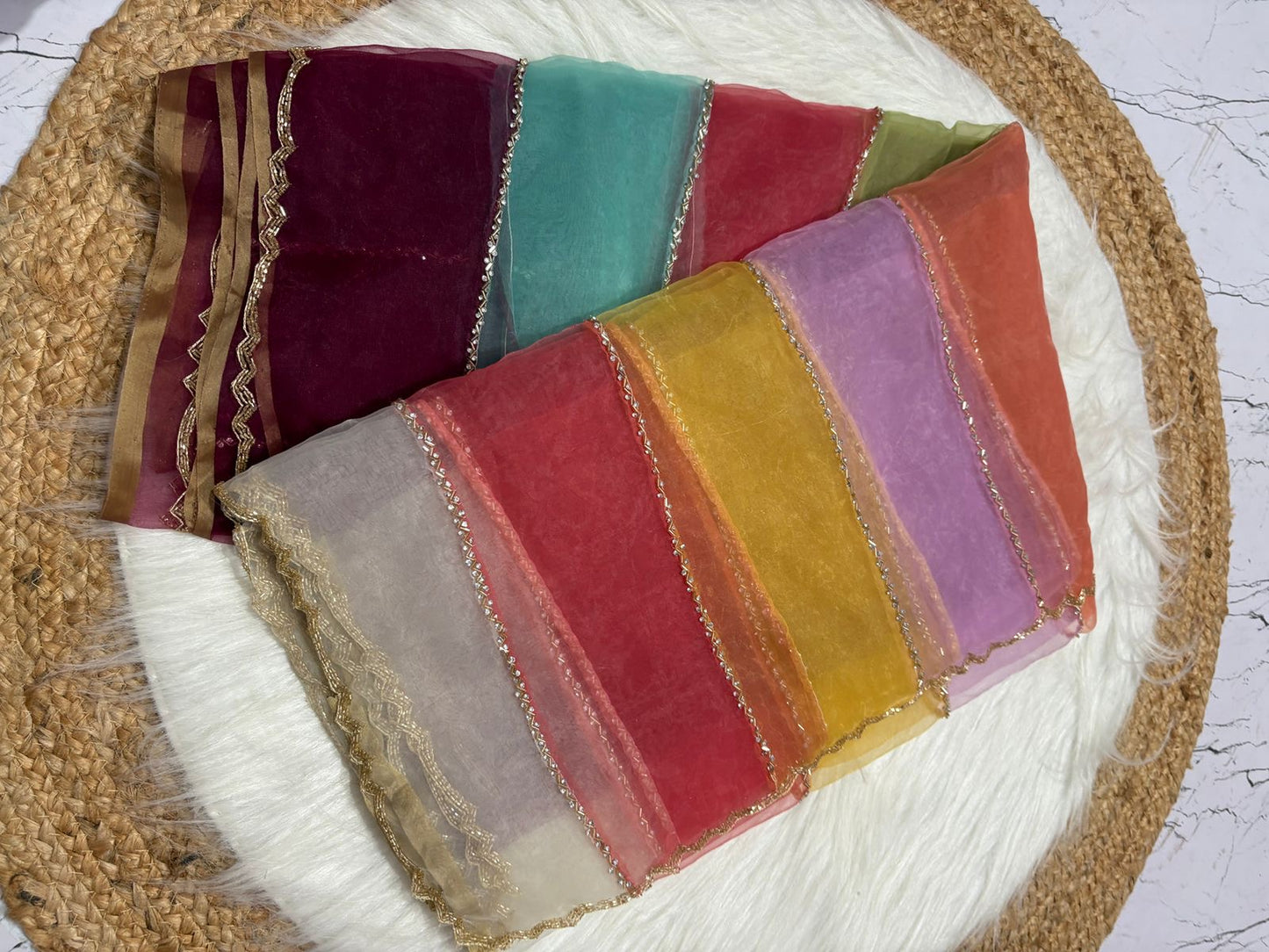 Tissue fabric designer saree with katdana handwork