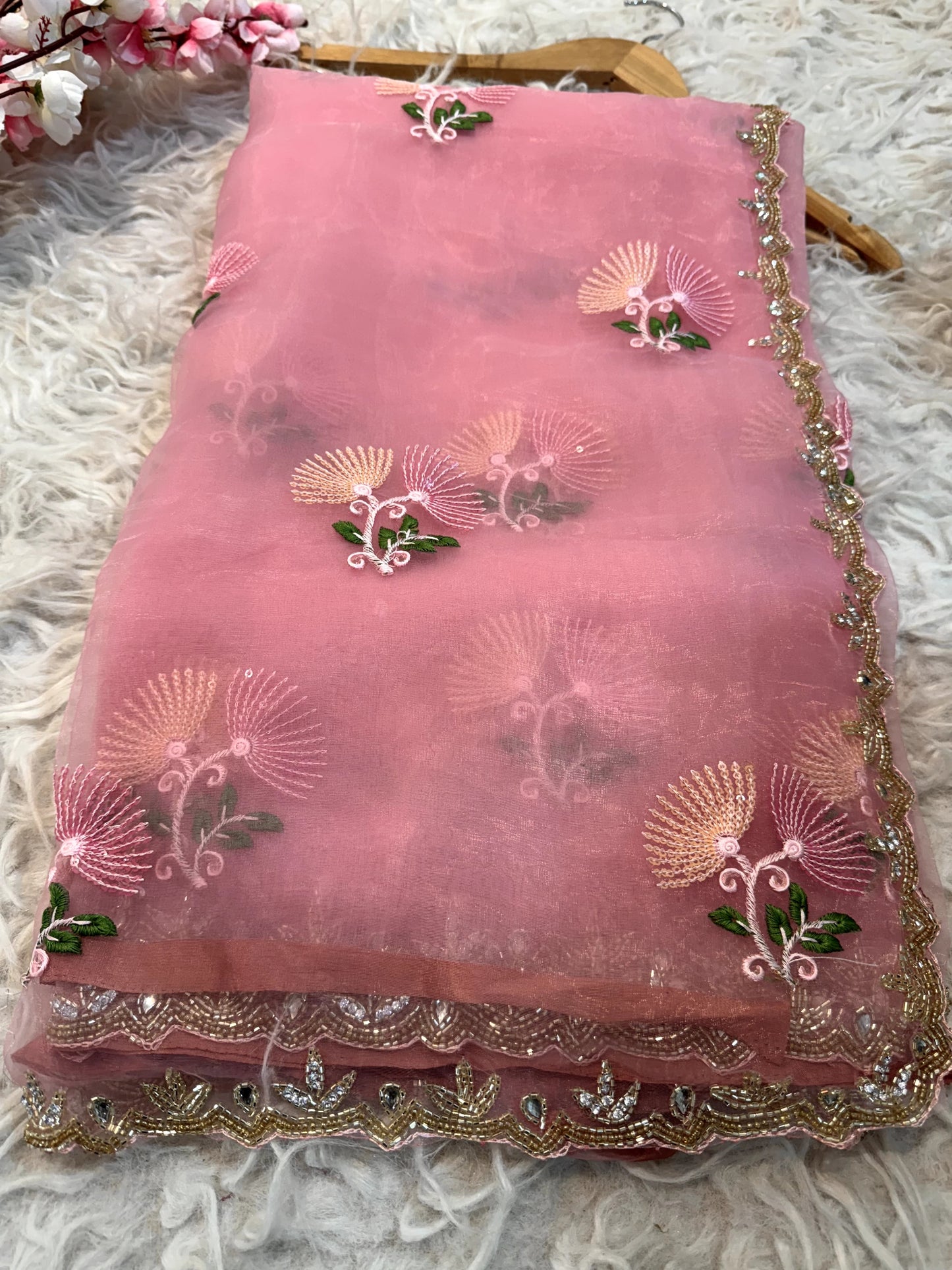 Designer crystal tissues saree
