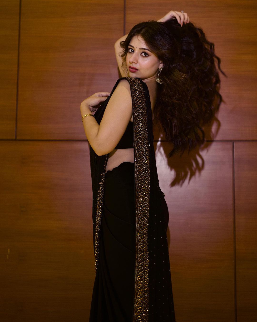 Black Georgette saree with swiroski diamond