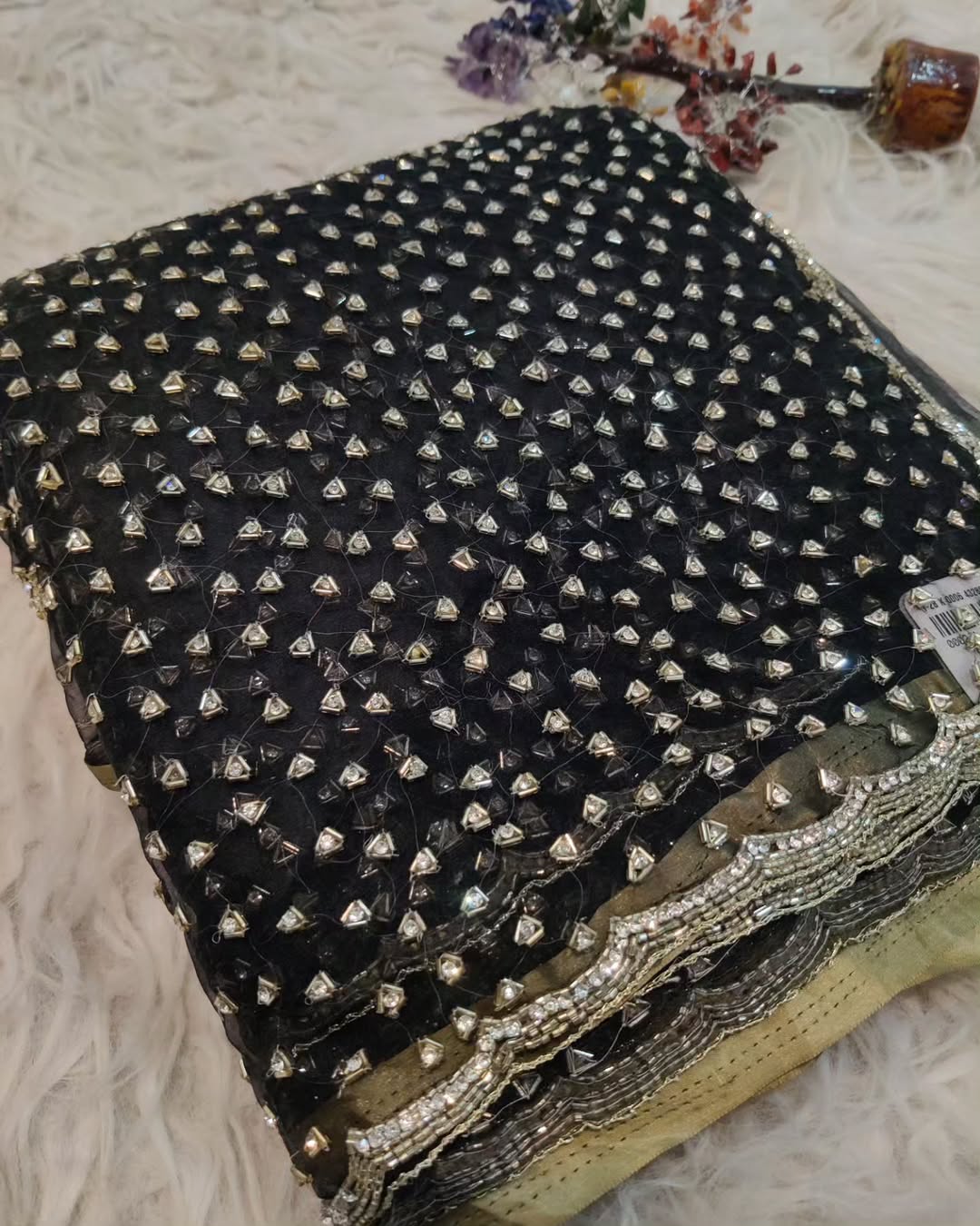 Fendi saree in diamond stone handwork