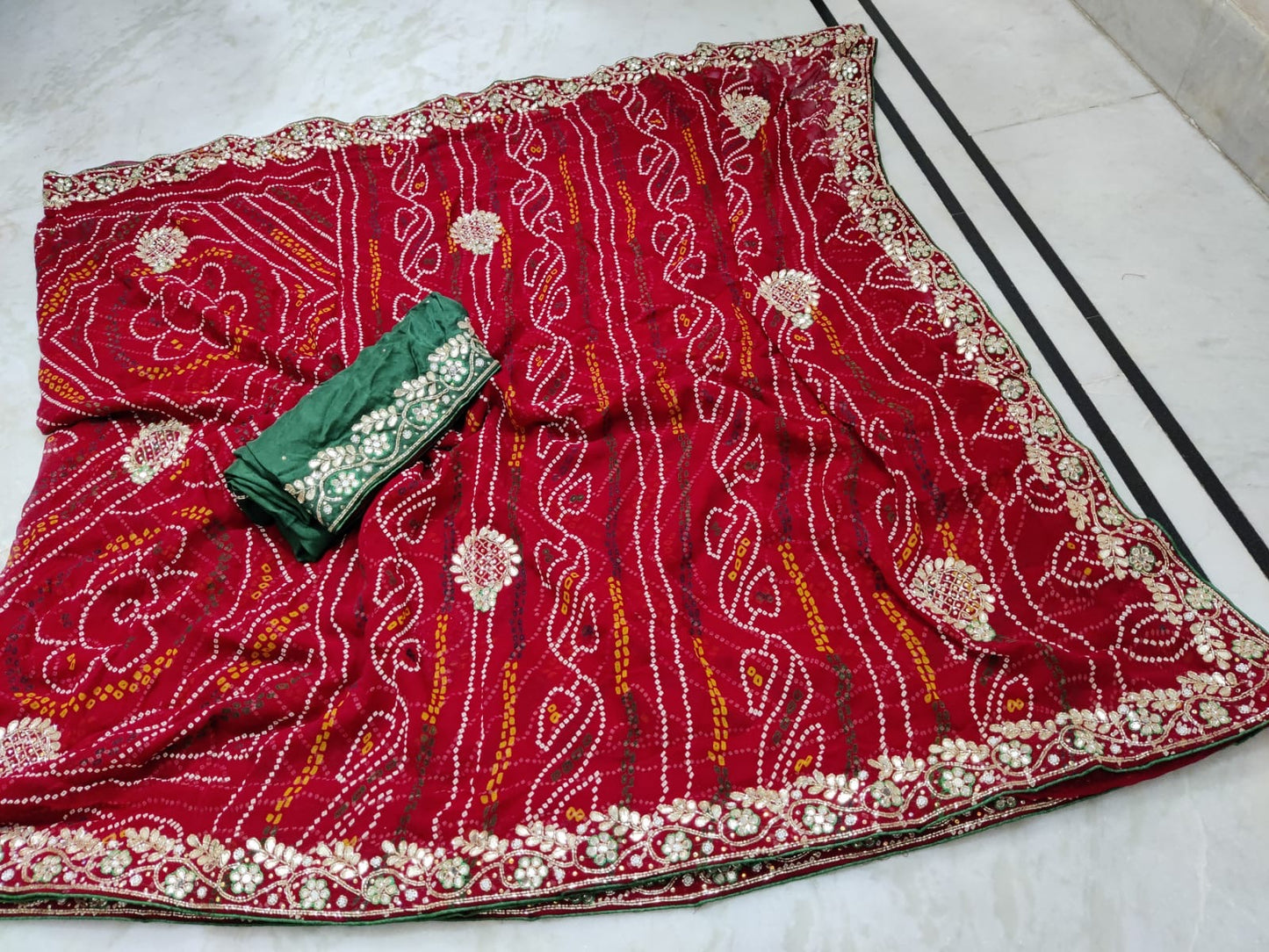 Bandhini chunri saree in gotta patti work