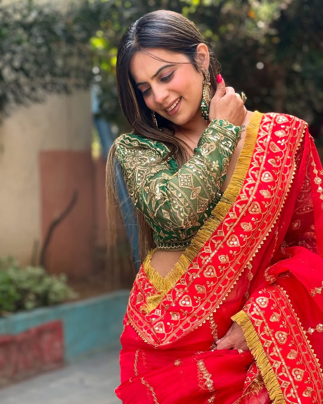 RED DESIGNER HEAVY EMBRODERY WORK SAREE