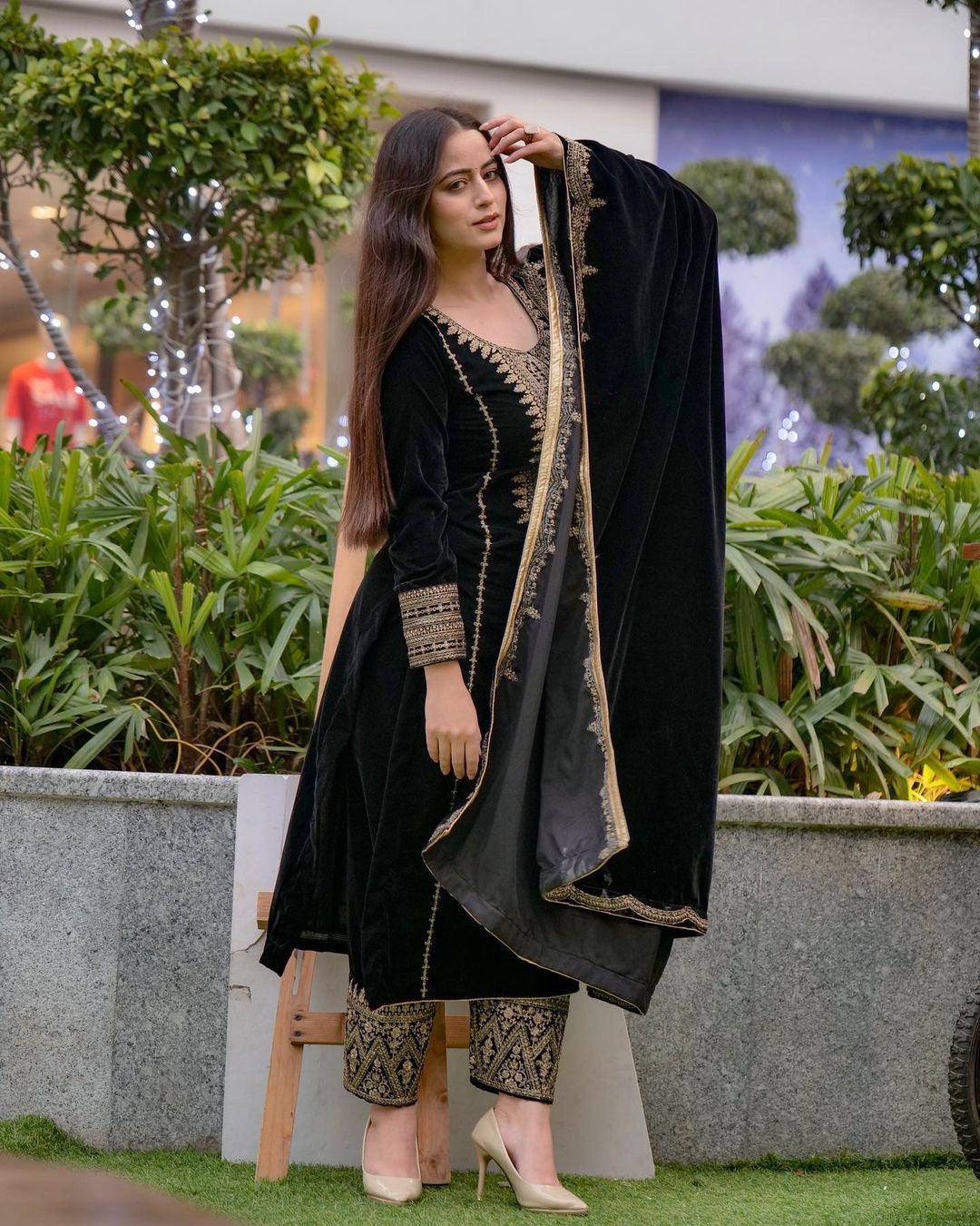 Viscose Velvet With Embroidery suit set