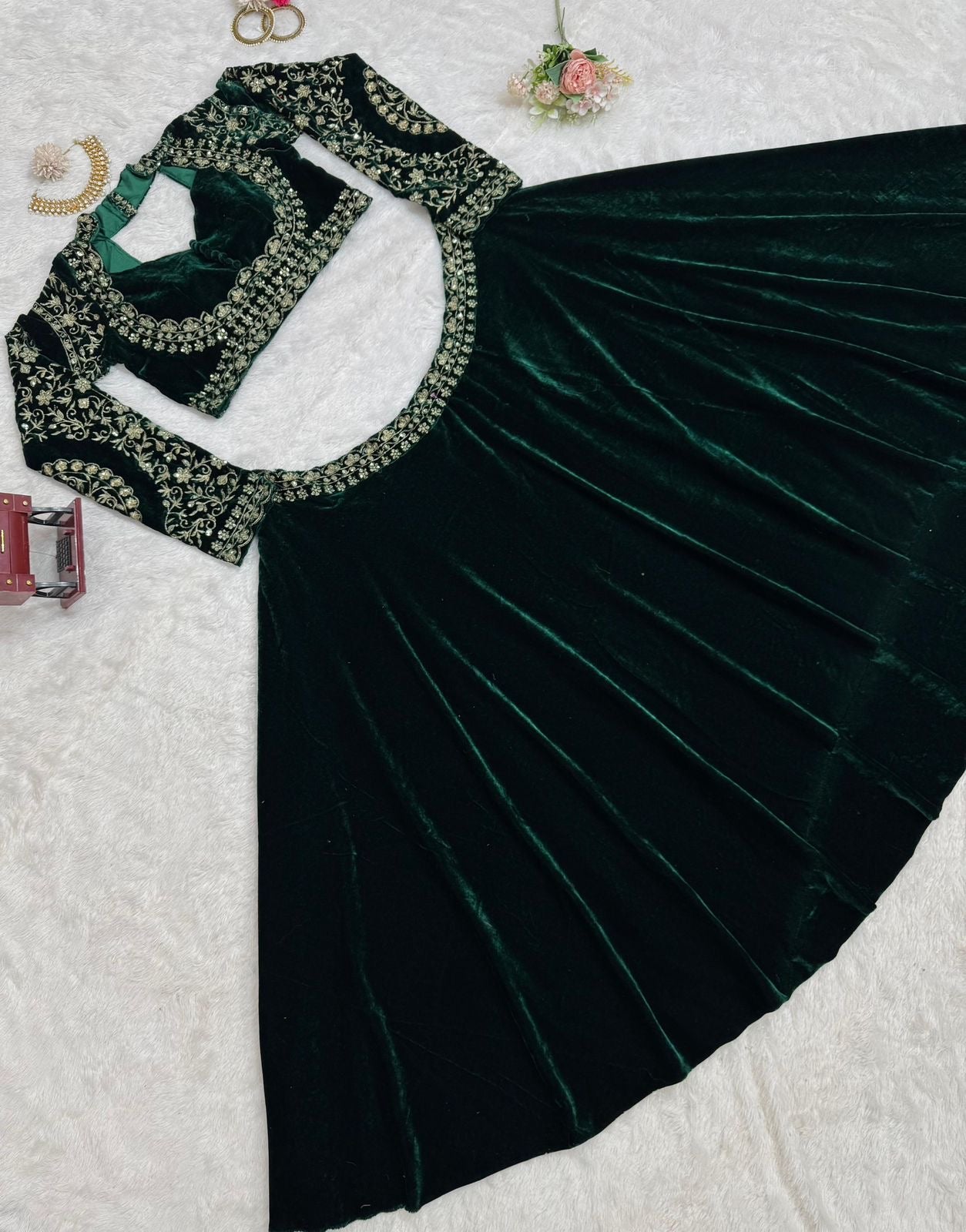 velvet Lehnga with beautiful hand work