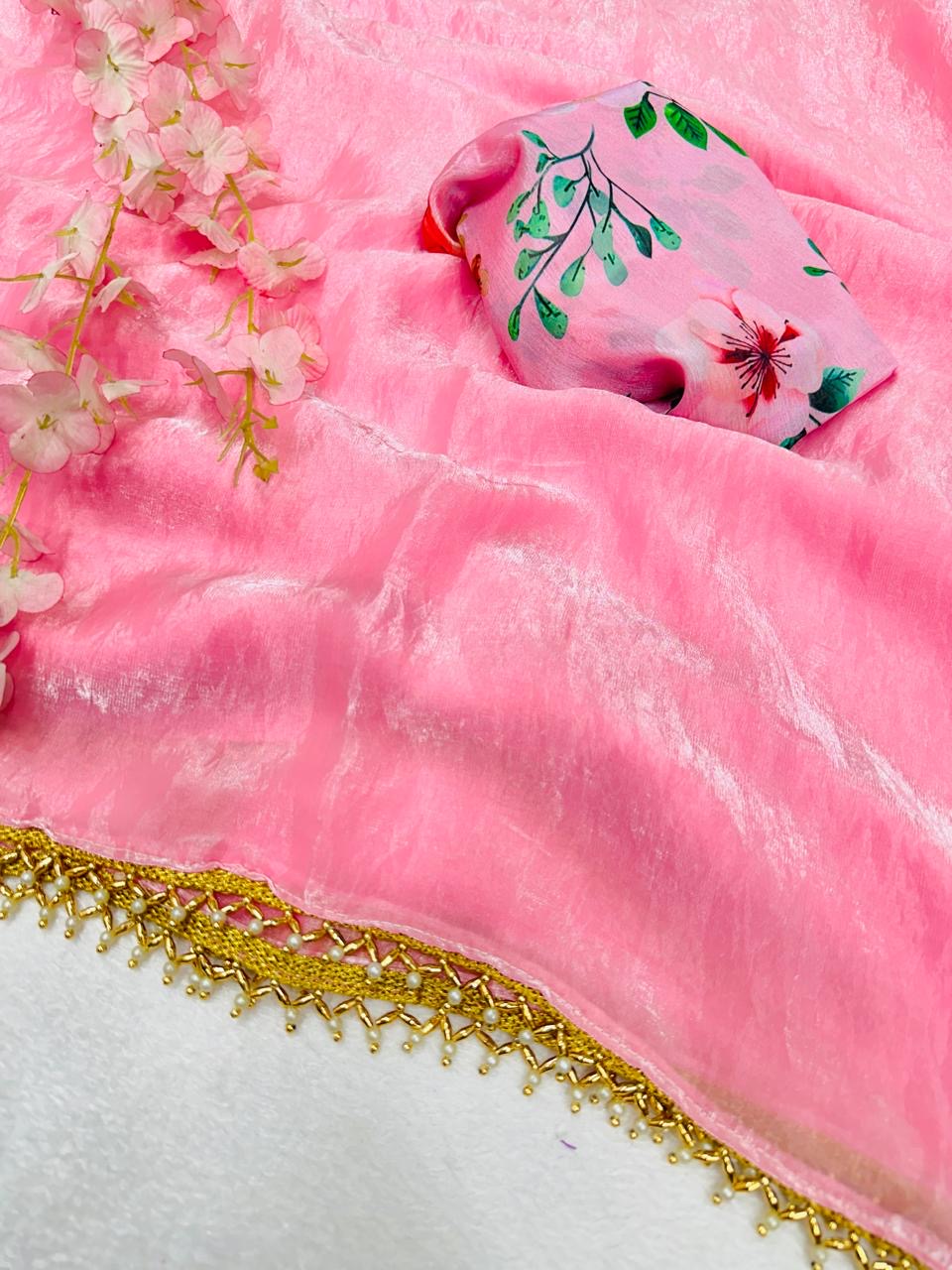 Fandy crush silk with fancy handwork lace