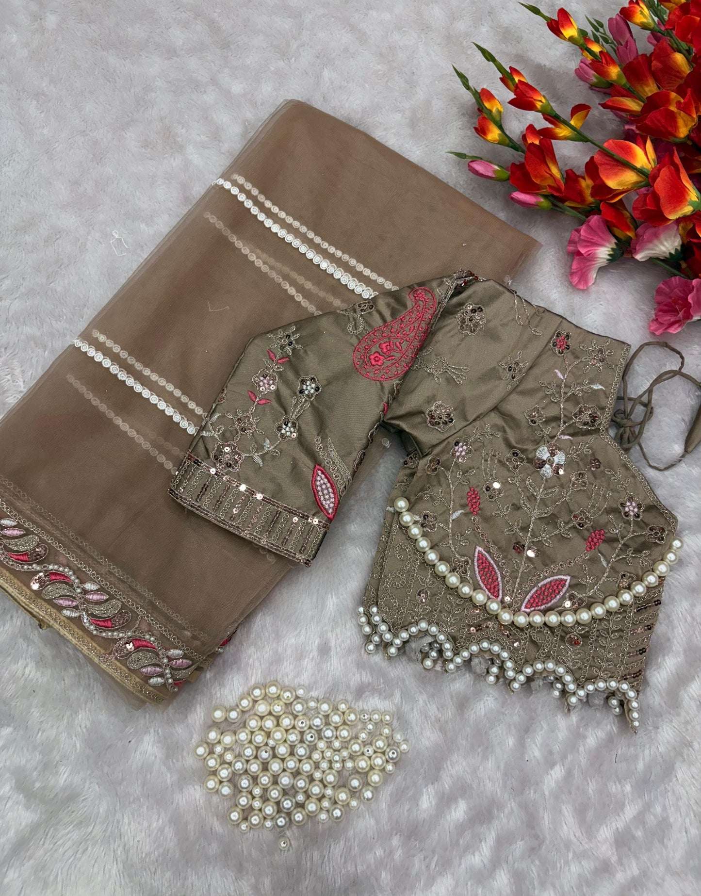 Premium Net Embellished With Beautiful Embroidery,Dori And Sequins