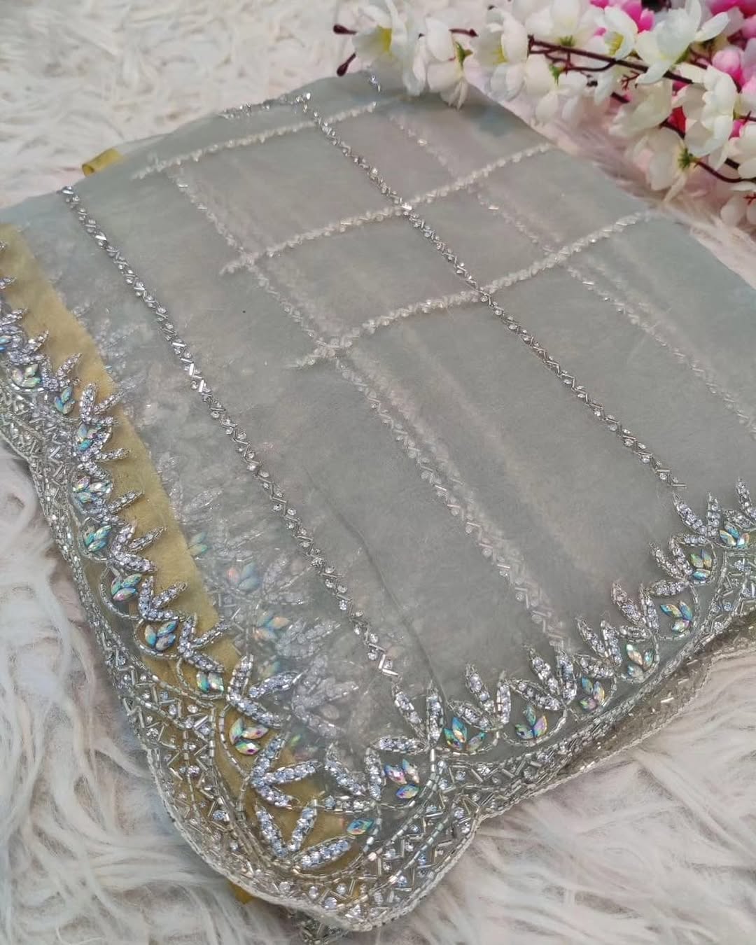 Crystal tissue saree in necklace design