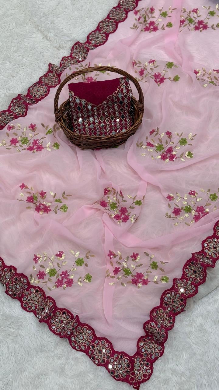 Georgette saree in sequence with Original Mirror