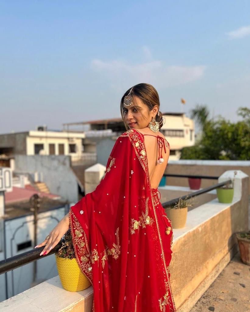 HEAVY GEORGETTE FABRIC ON BEAUTIFUL EMBRODIERY ZARI
