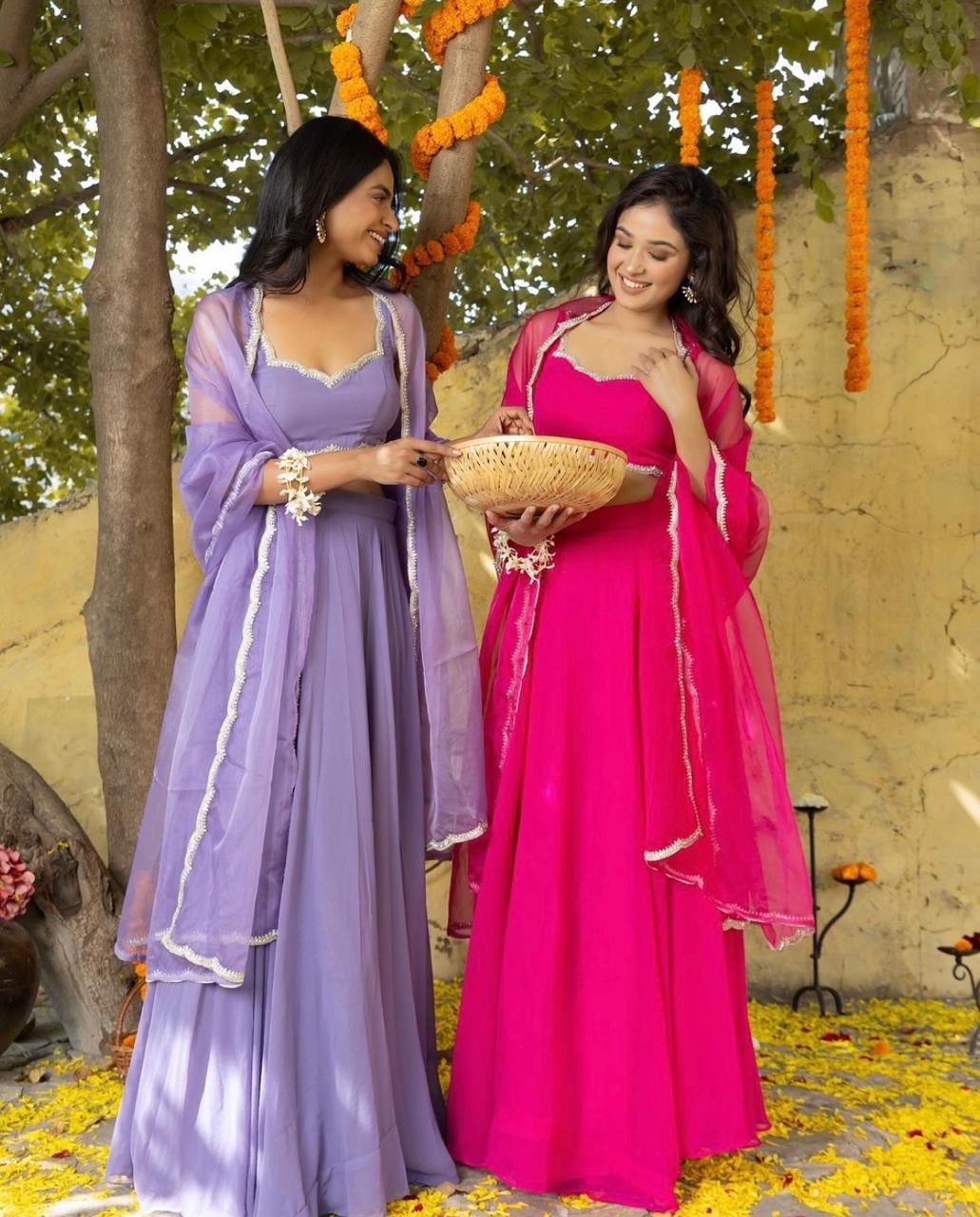 Pure Georgette lehnga with stitched blouse and dupatta
