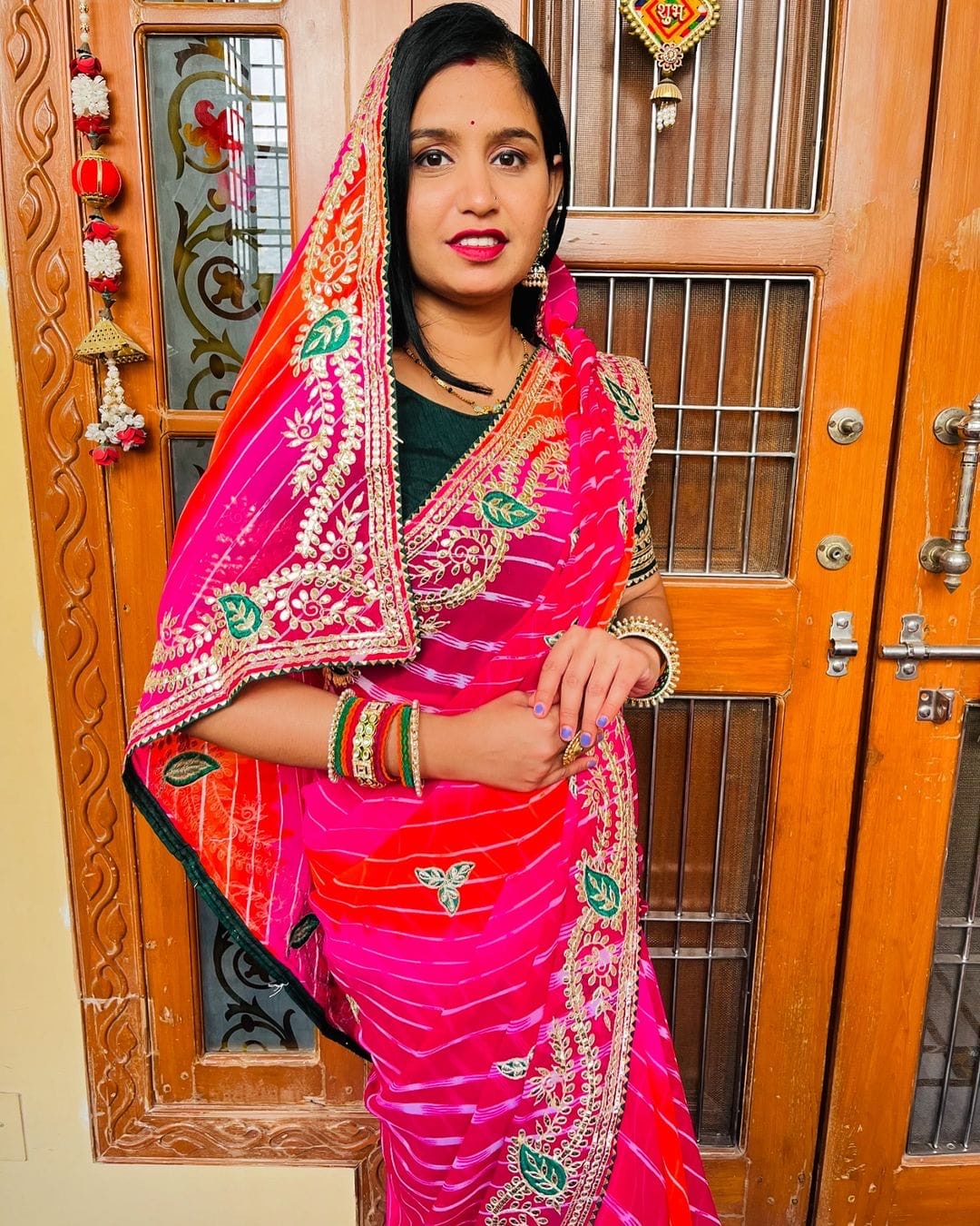 Lehriya saree with all over heavy gota