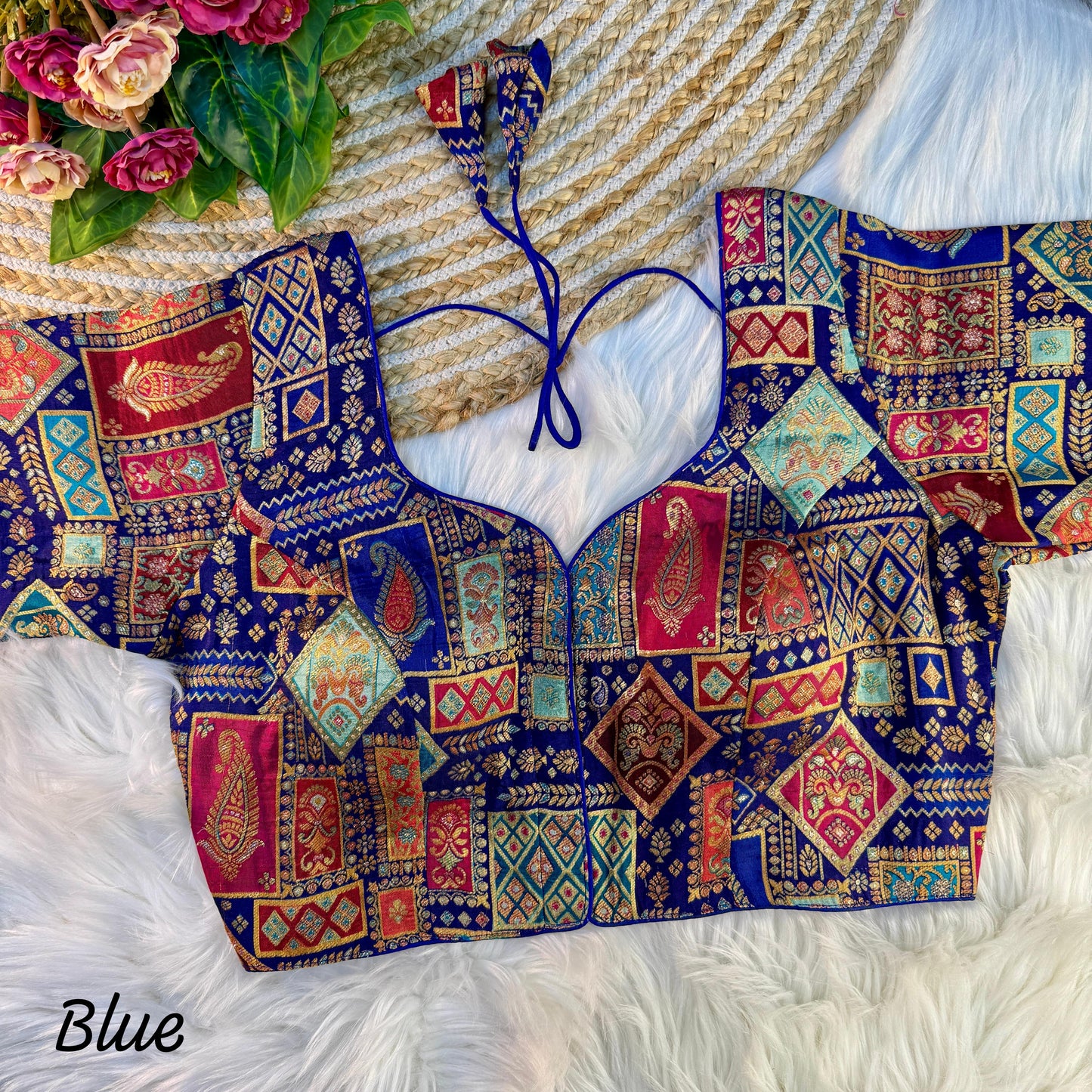 VISCOSE JACQUARD WITH POSITION PRINT WORK VINTAGE BLOUSE