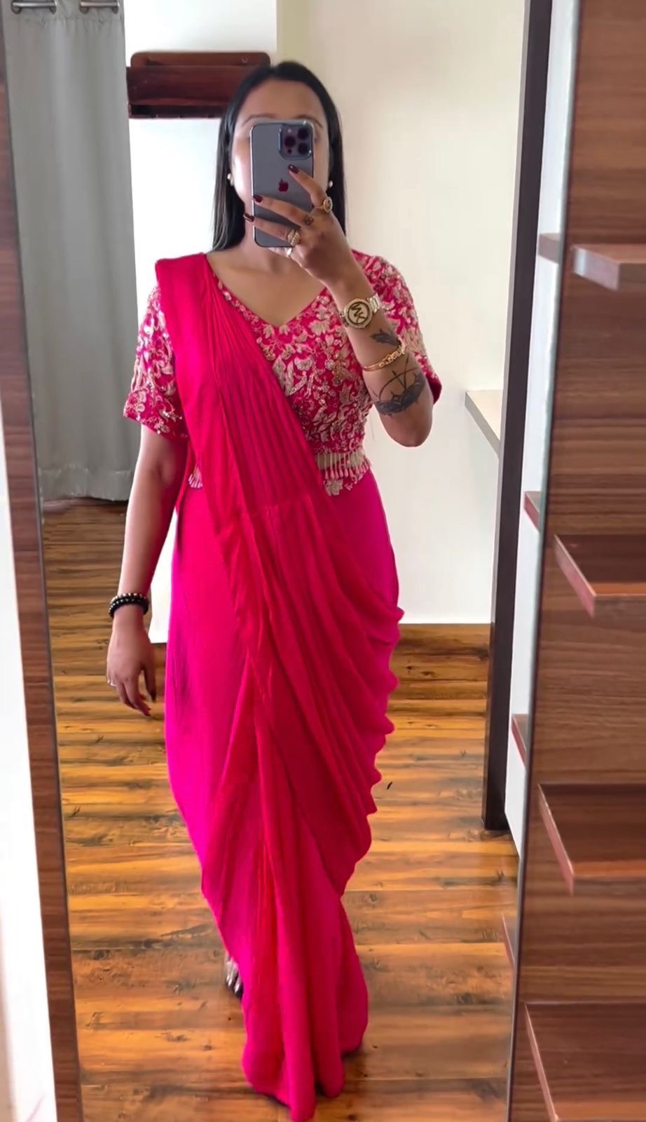 Embroidery cording work ready to wear saree with Embroidery Blouse
