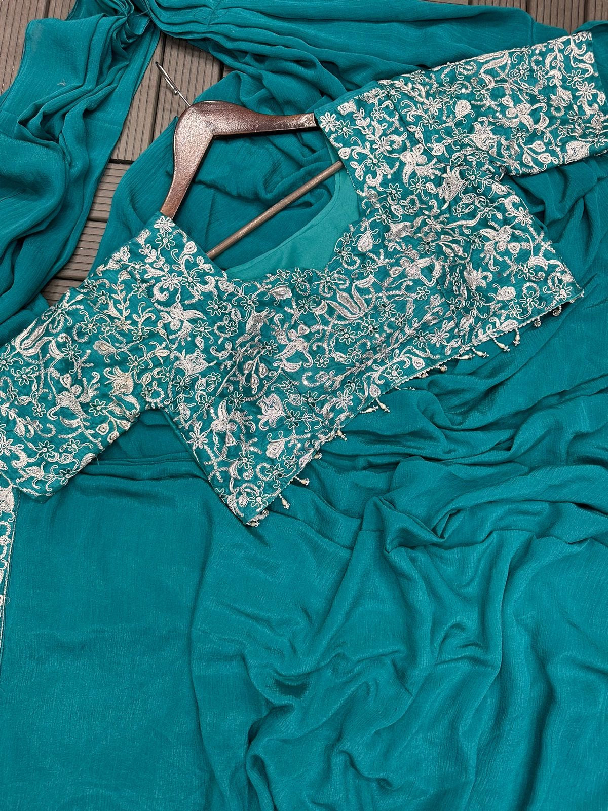 Embroidery cording work ready to wear saree with Embroidery Blouse