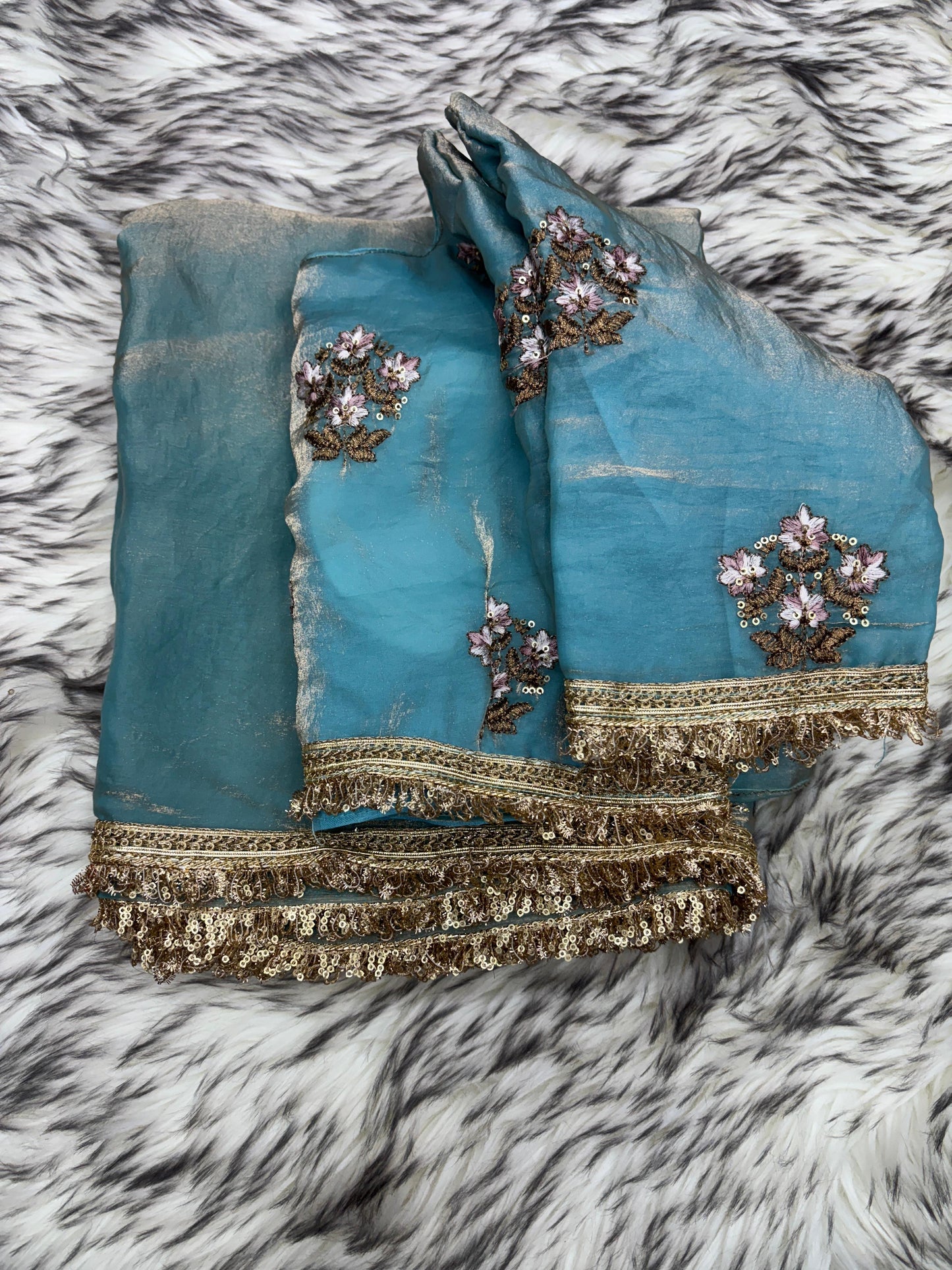 FENDY DESIGNER RICH EMBROIDERY SEQUENCE FLOWER WORK FULLY STICH