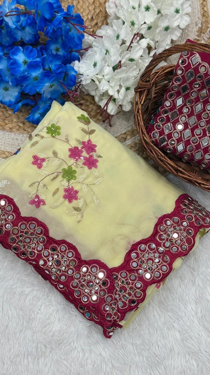 Georgette saree in sequence with Original Mirror