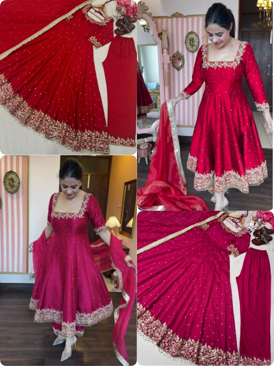 Vichitra Silk gown with dupatta