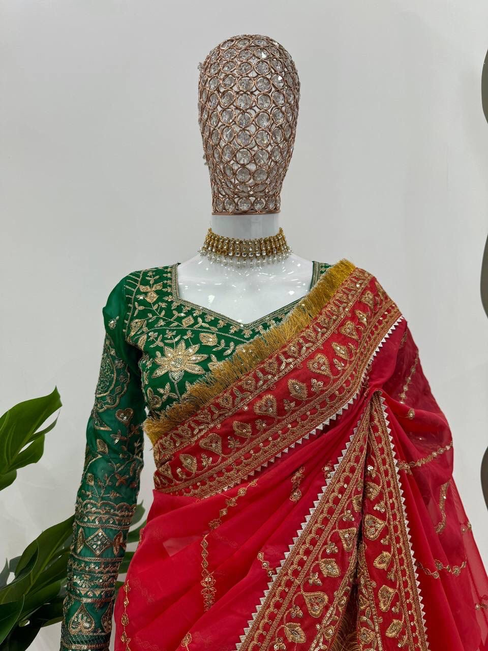 RED DESIGNER HEAVY EMBRODERY WORK SAREE