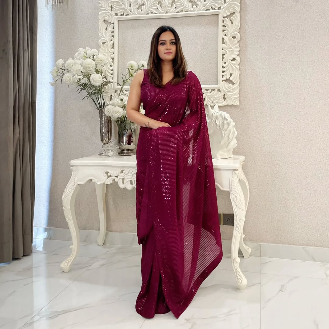 georgette with sequence work saree