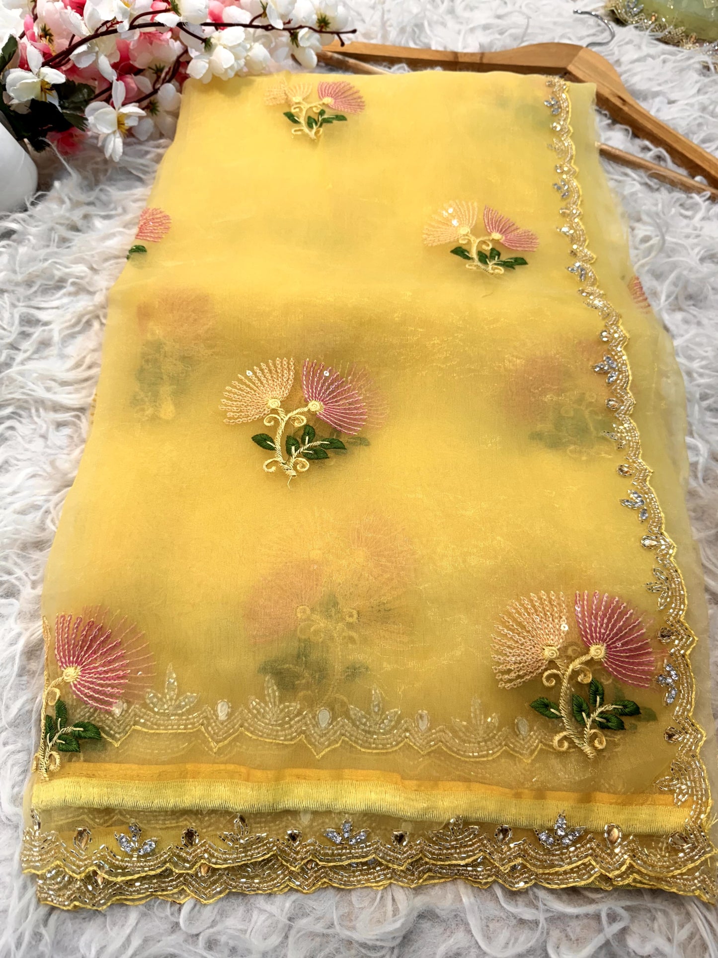 Designer crystal tissues saree