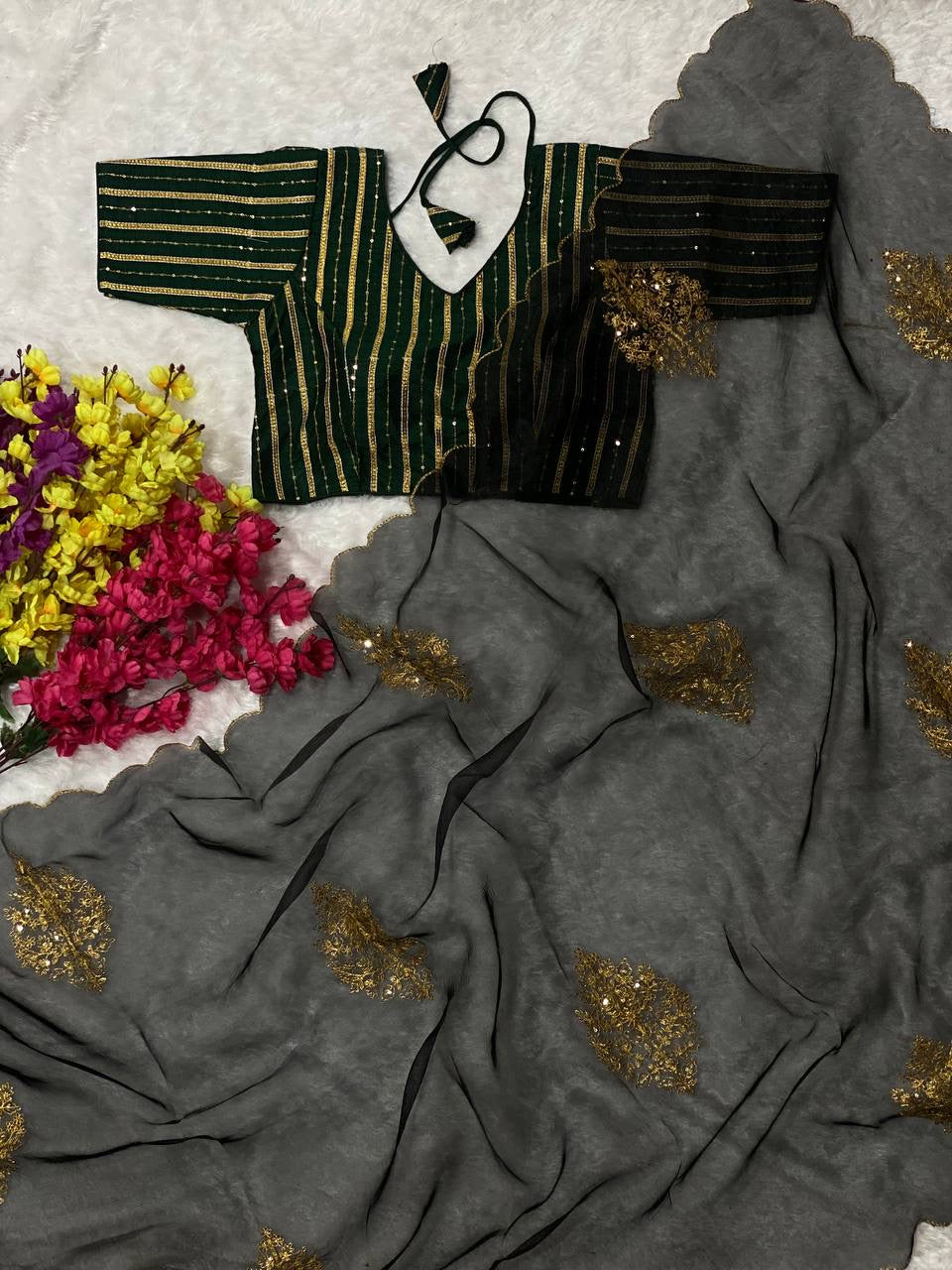 Organza saree with stitched Blouse