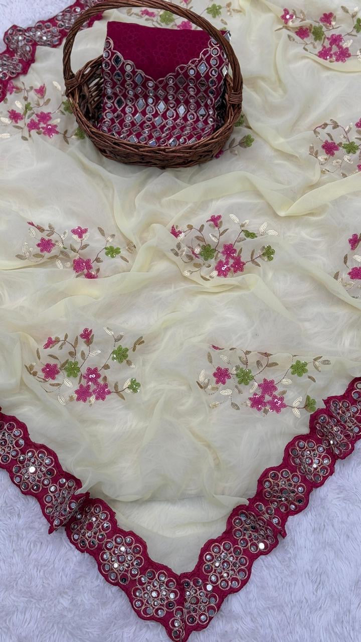 Georgette saree in sequence with Original Mirror