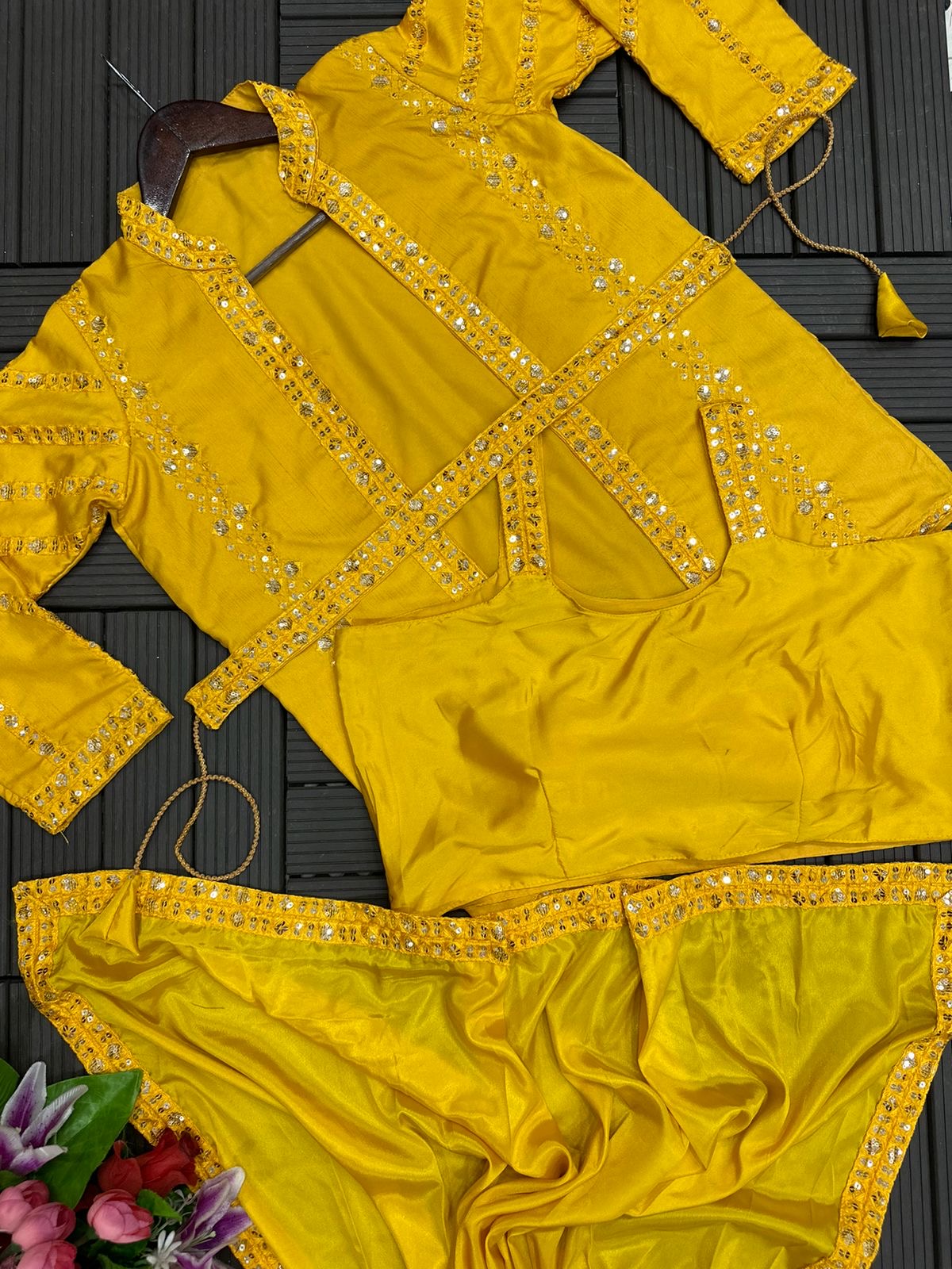 Embroidery Sequence work ready to wear saree with full koti