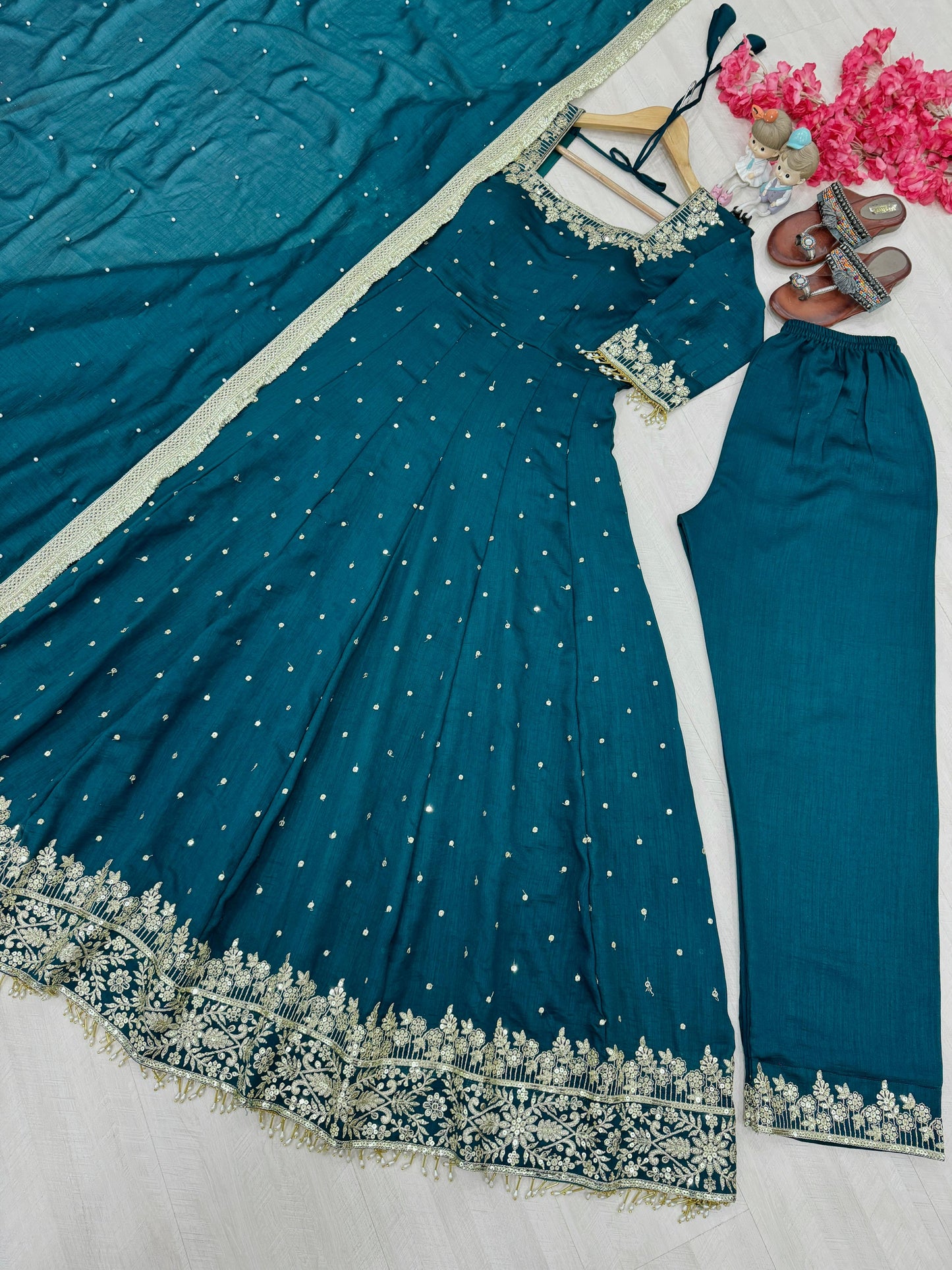 Vichitra Silk gown with dupatta