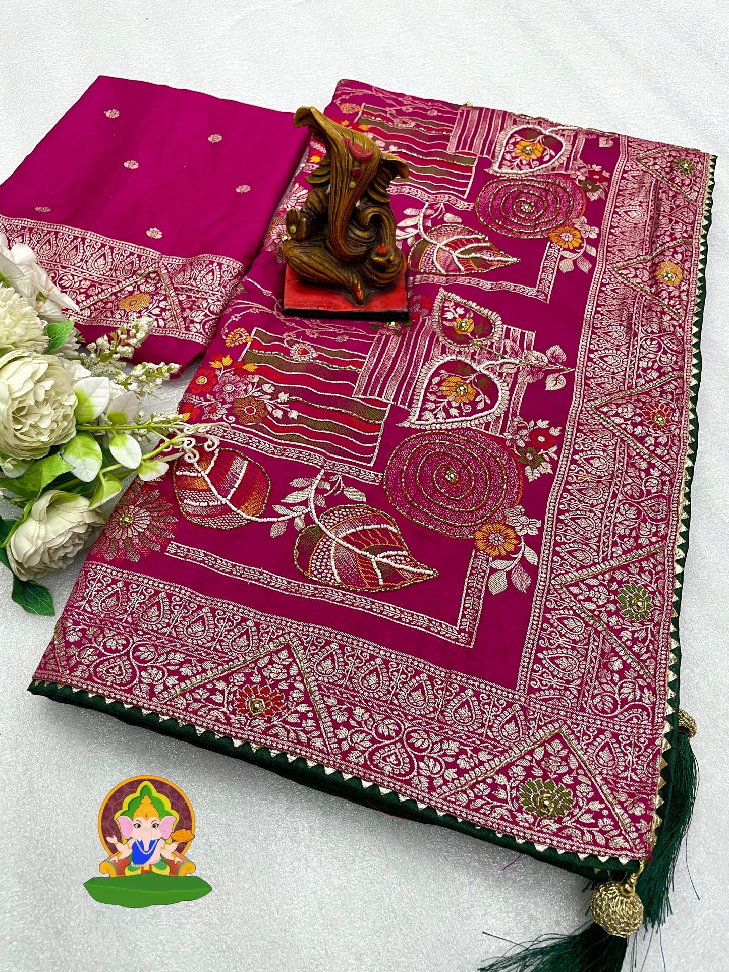 Pure Viscose Dola Fabric Saree With Beautiful Heavy Meenakari Zari Weaving