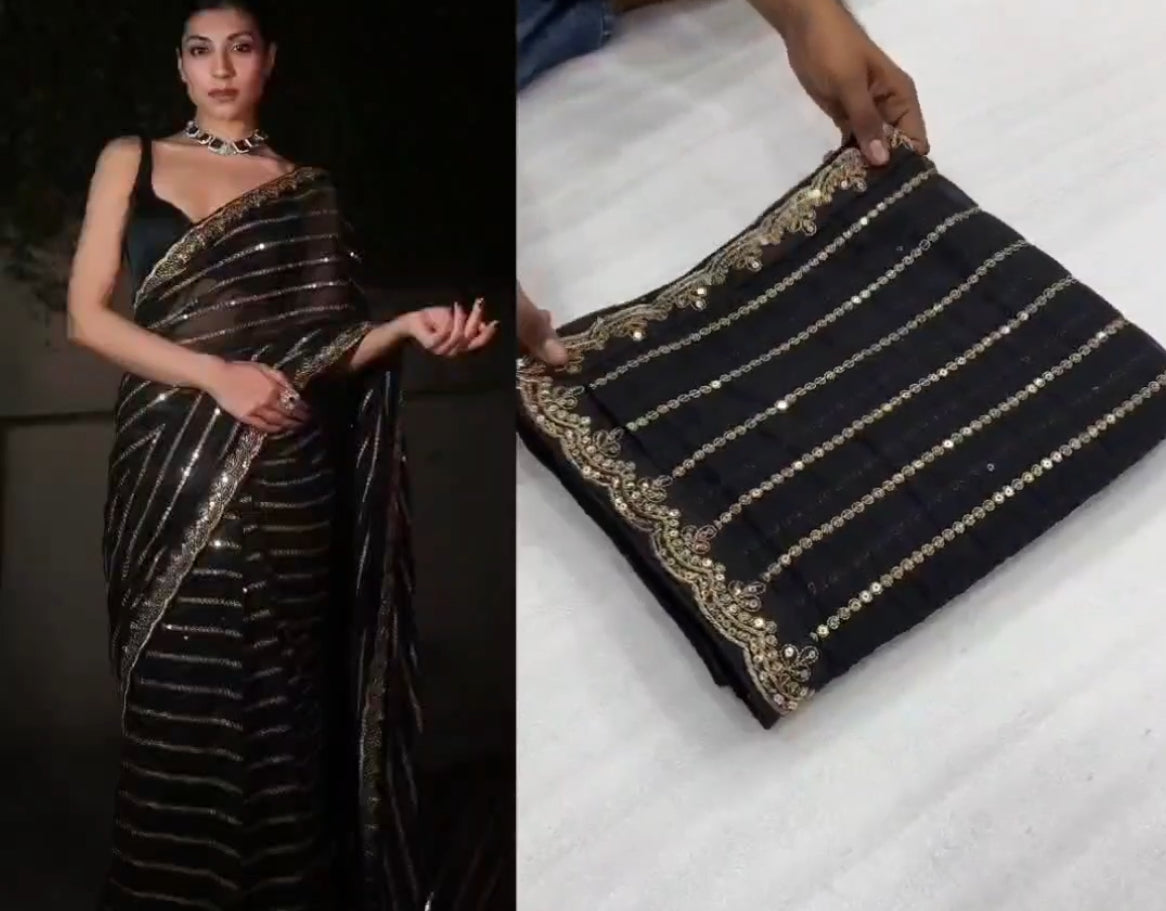 Georgette saree with Heavy 5MM Sequins Embroidery Work