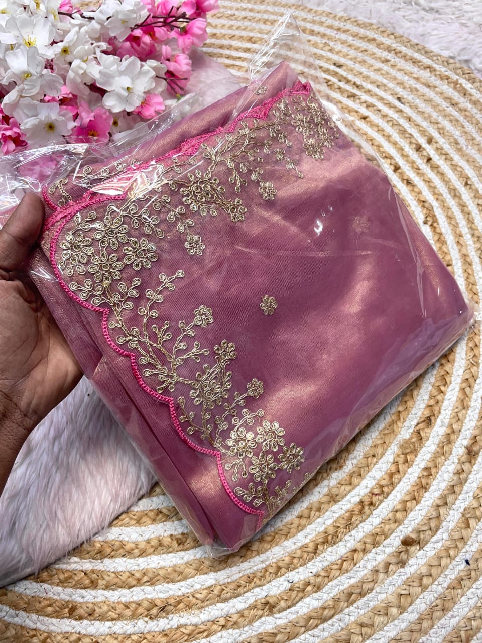 Twill Net Fabric with Attractive Thread Work & Sequnce