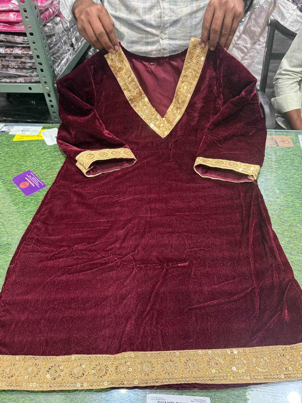 Maroon Velvet Suit Set
