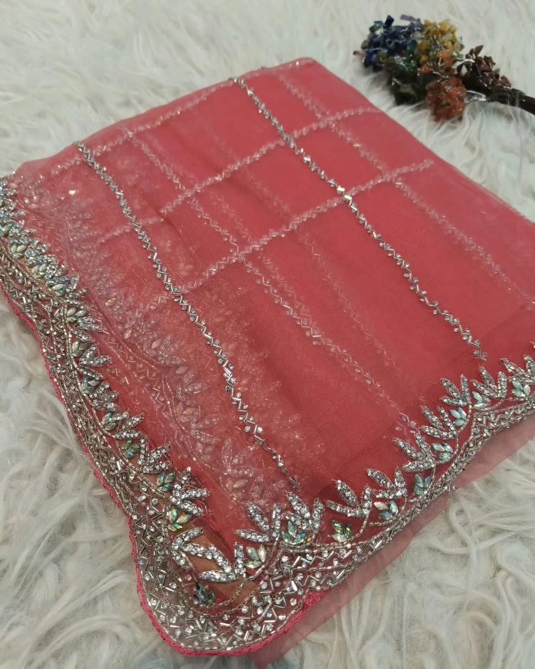 Crystal tissue saree in necklace design