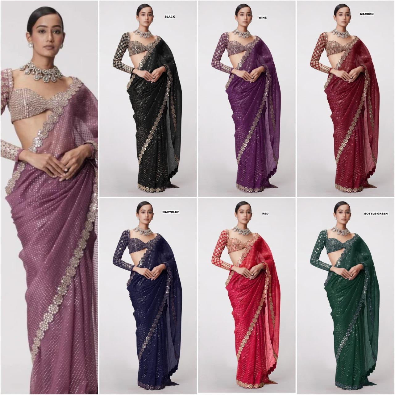 Mirror work saree