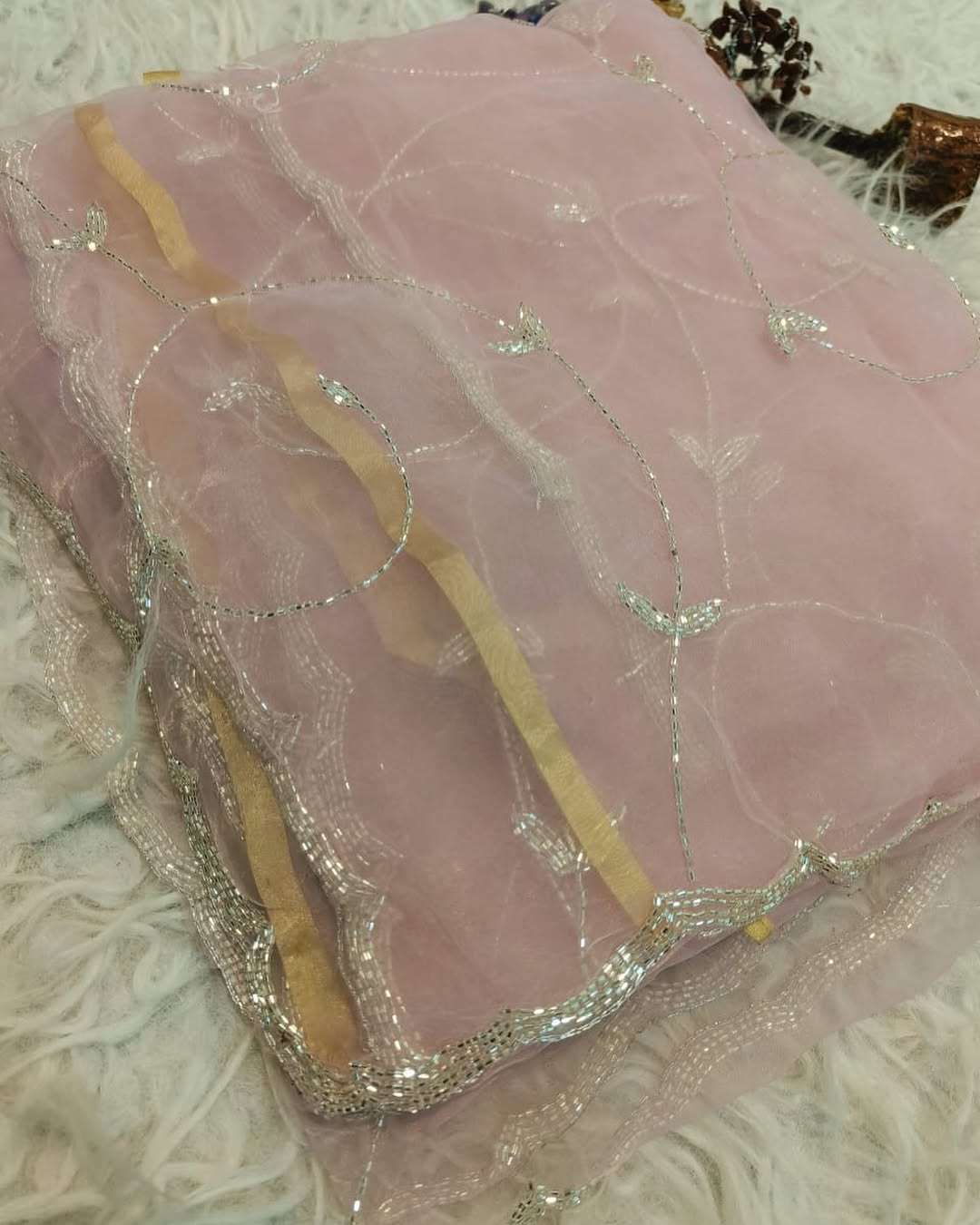 Crystal tissue saree with handwork